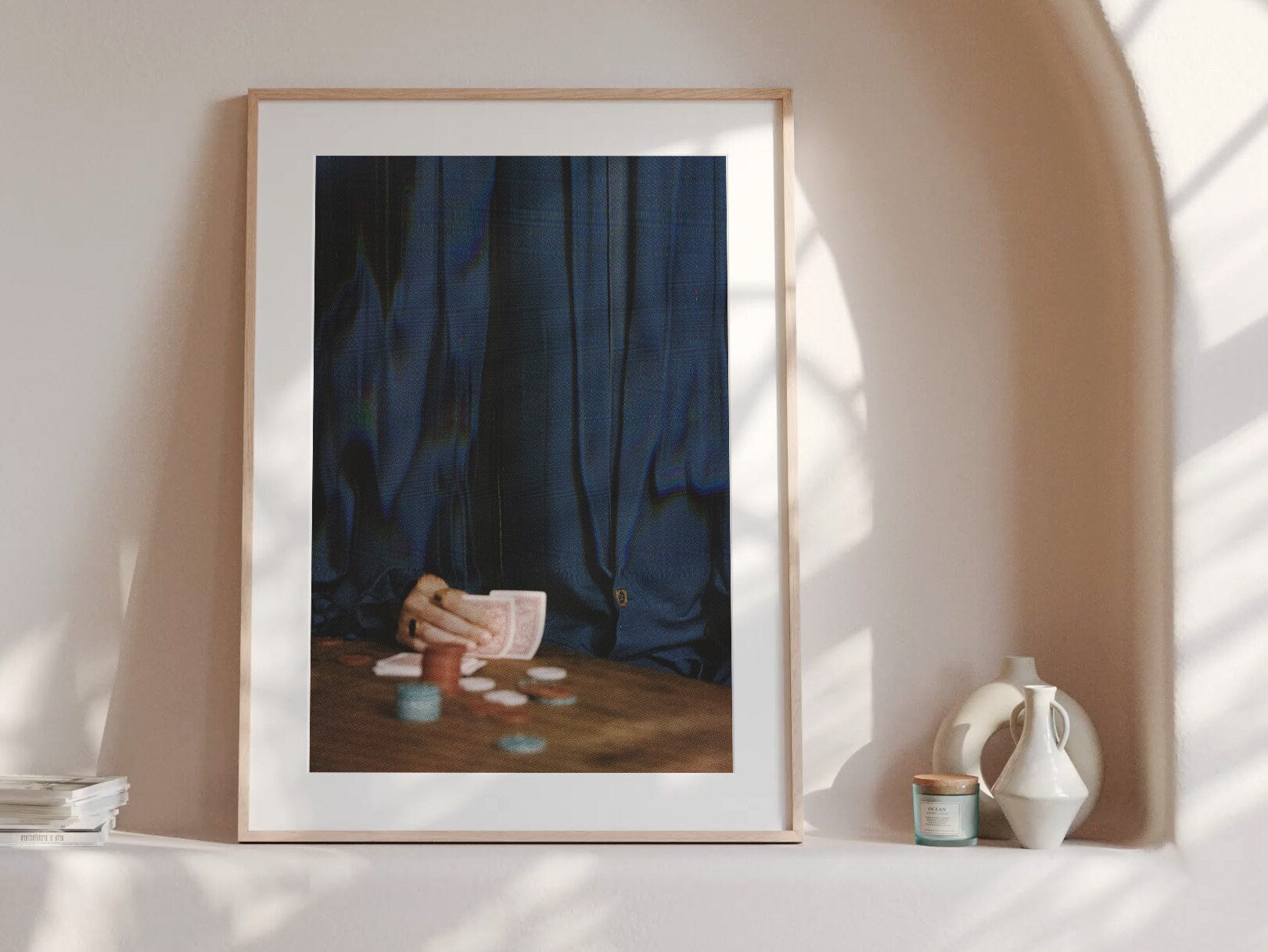 Poker Art Print - Altered Glitch Aesthetic - Navy Blue Classy Wall Decor for Living Room, Office, Man Cave | Untitled (313) Giclée Print