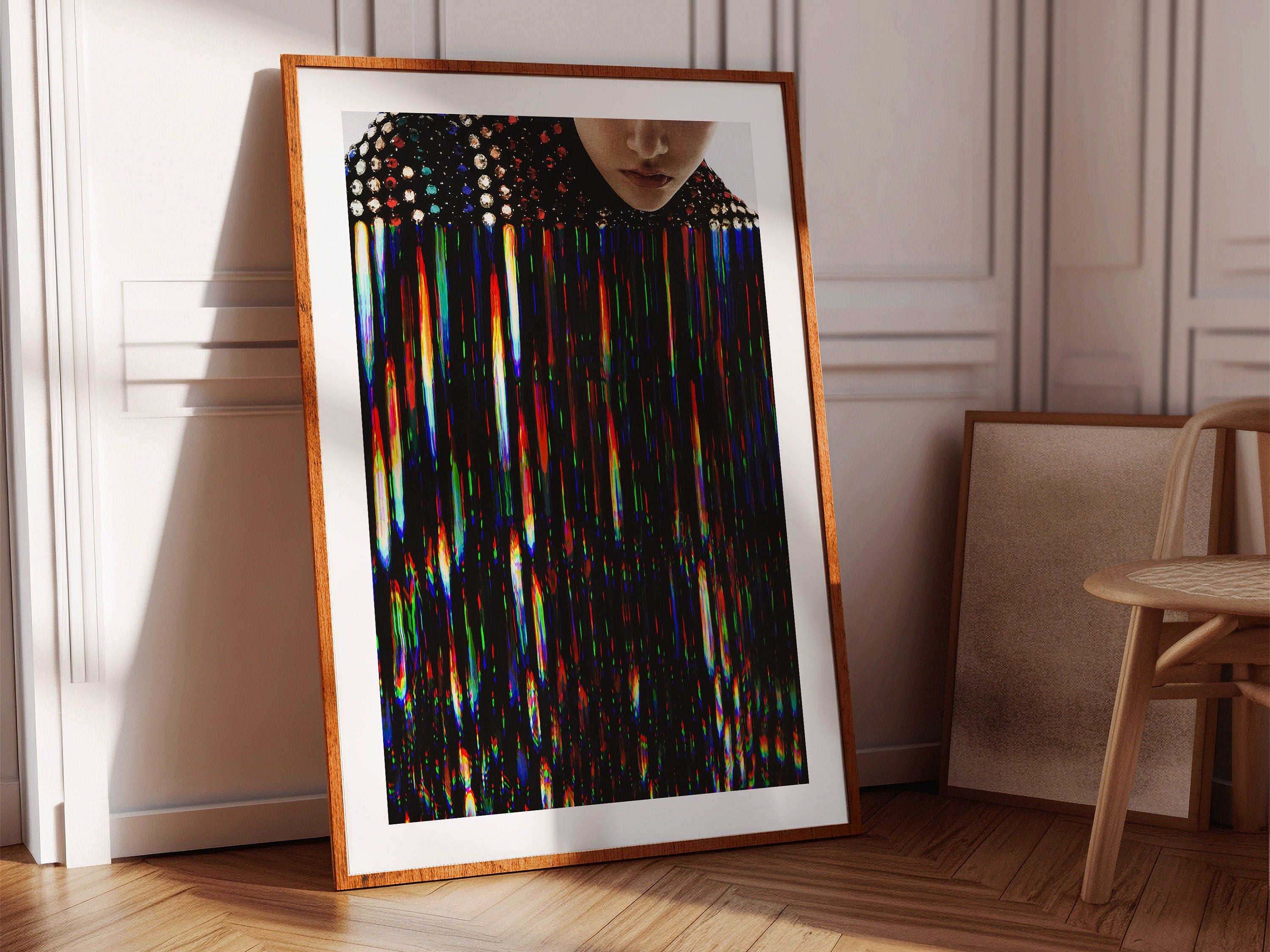 Colorful Bedroom Wall Art - Feminine Fashion Aesthetic - Black Rainbow Jewel Artwork For Home, Office, Living | Untitled (317) Giclée Print