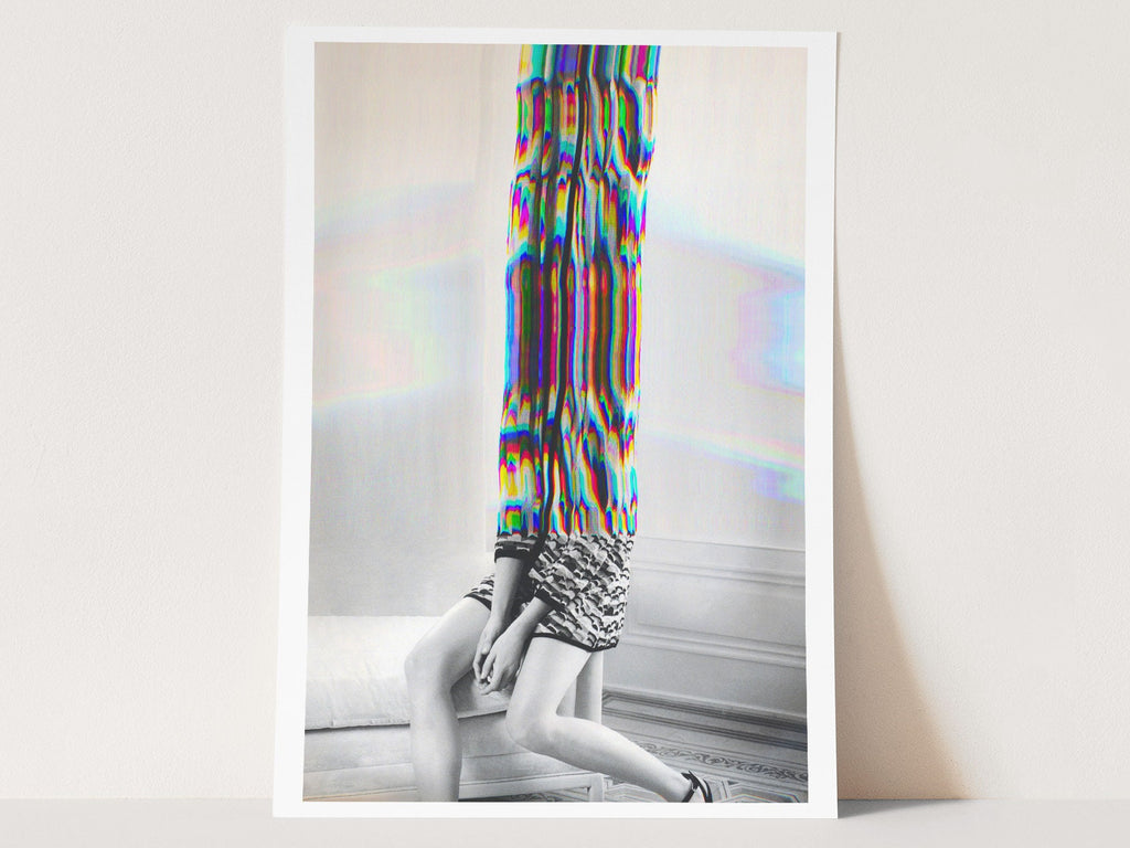 Rainbow Glitch Woman Wall Art - Beautiful Altered Black and White Fashion Photo Decor for Home, Office, Bedroom | Untitled (4) Giclée Print
