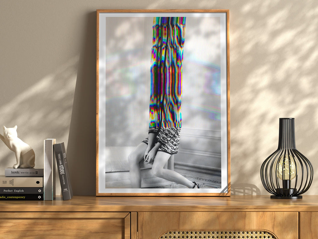 Rainbow Glitch Woman Wall Art - Beautiful Altered Black and White Fashion Photo Decor for Home, Office, Bedroom | Untitled (4) Giclée Print