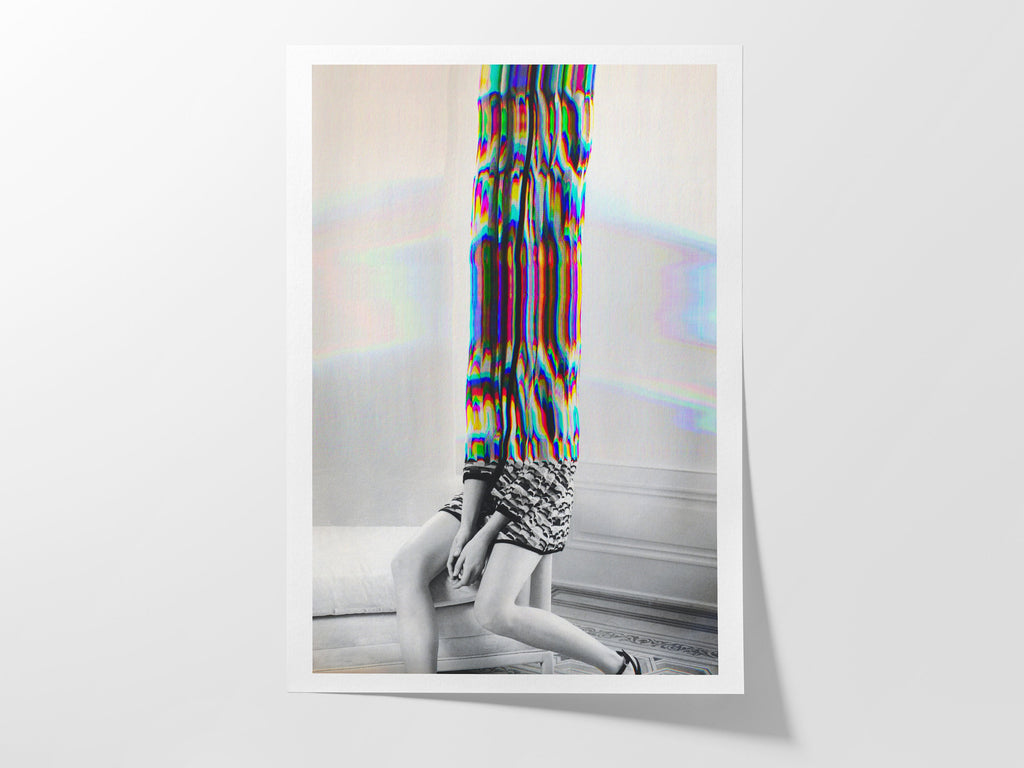 Rainbow Glitch Woman Wall Art - Beautiful Altered Black and White Fashion Photo Decor for Home, Office, Bedroom | Untitled (4) Giclée Print