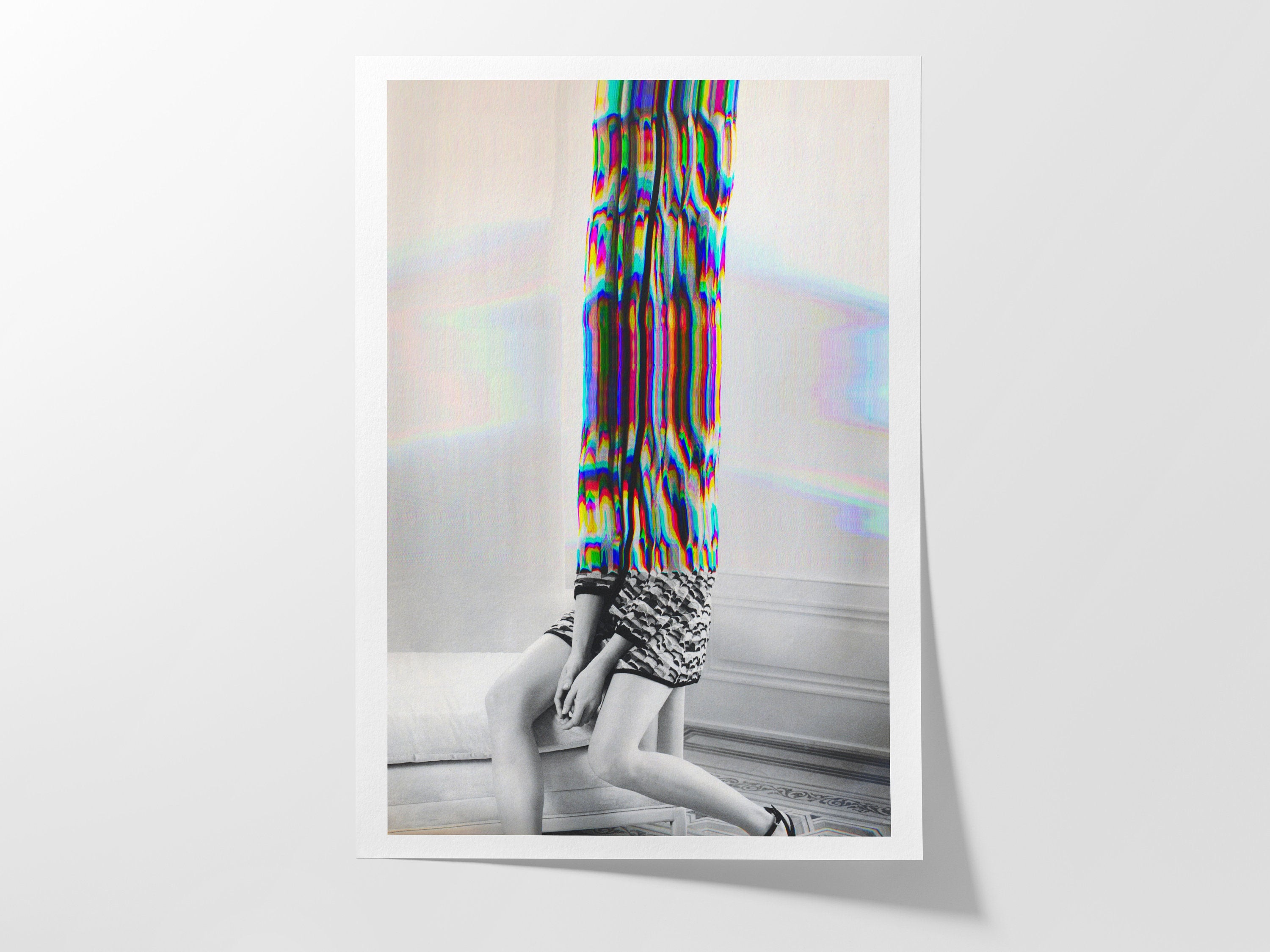 Rainbow Glitch Woman Wall Art - Beautiful Altered Black and White Fashion Photo Decor for Home, Office, Bedroom | Untitled (4) Giclée Print
