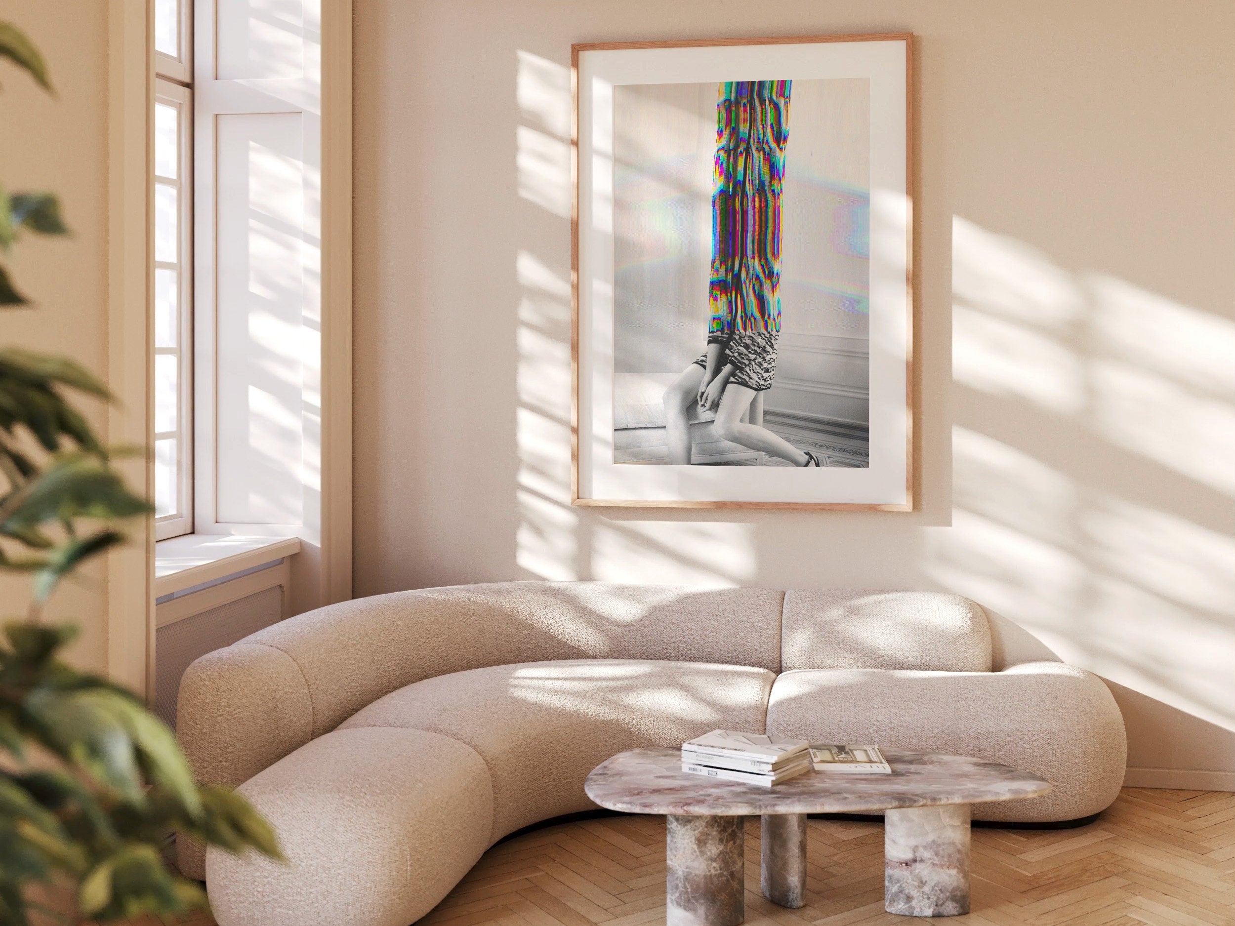 Rainbow Glitch Woman Wall Art - Beautiful Altered Black and White Fashion Photo Decor for Home, Office, Bedroom | Untitled (4) Giclée Print