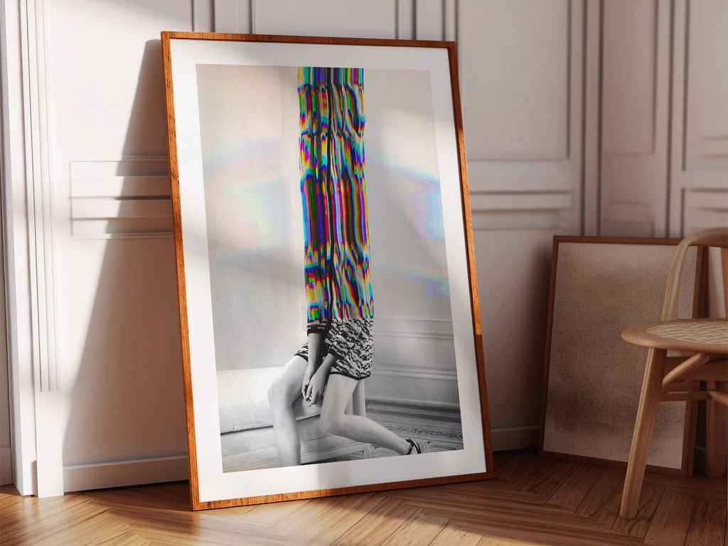 Rainbow Glitch Woman Wall Art - Beautiful Altered Black and White Fashion Photo Decor for Home, Office, Bedroom | Untitled (4) Giclée Print