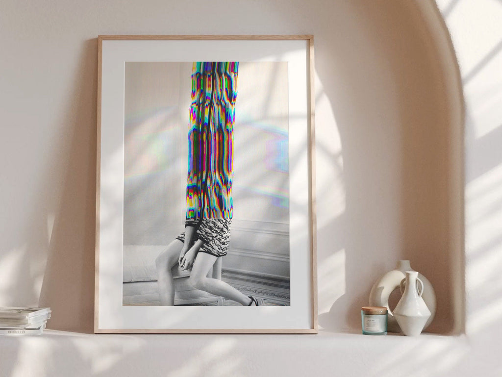Rainbow Glitch Woman Wall Art - Beautiful Altered Black and White Fashion Photo Decor for Home, Office, Bedroom | Untitled (4) Giclée Print