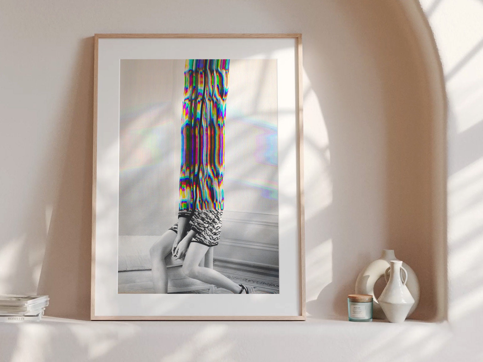 Rainbow Glitch Woman Wall Art - Beautiful Altered Black and White Fashion Photo Decor for Home, Office, Bedroom | Untitled (4) Giclée Print