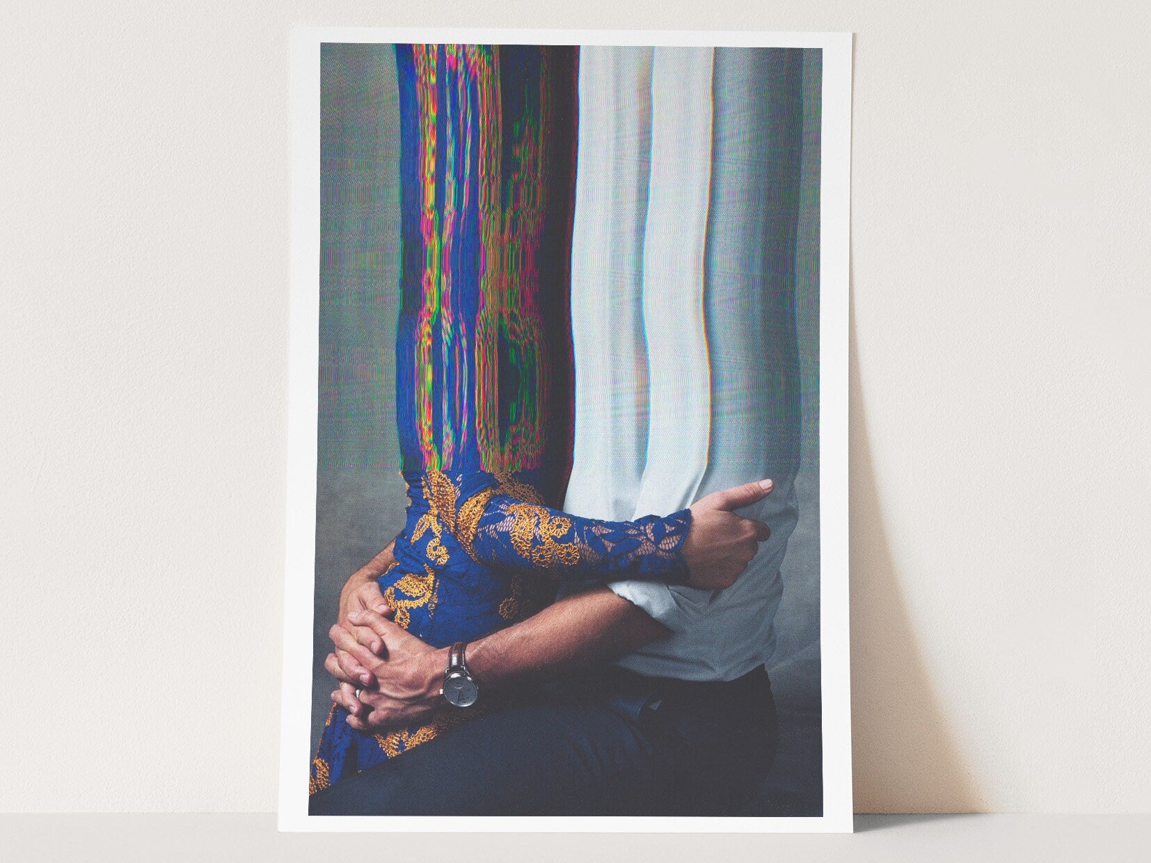 Surreal Altered Portrait of Embracing Figures - Unique Abstract Wall Art for Modern Home Decor | Untitled (34) Giclée Print