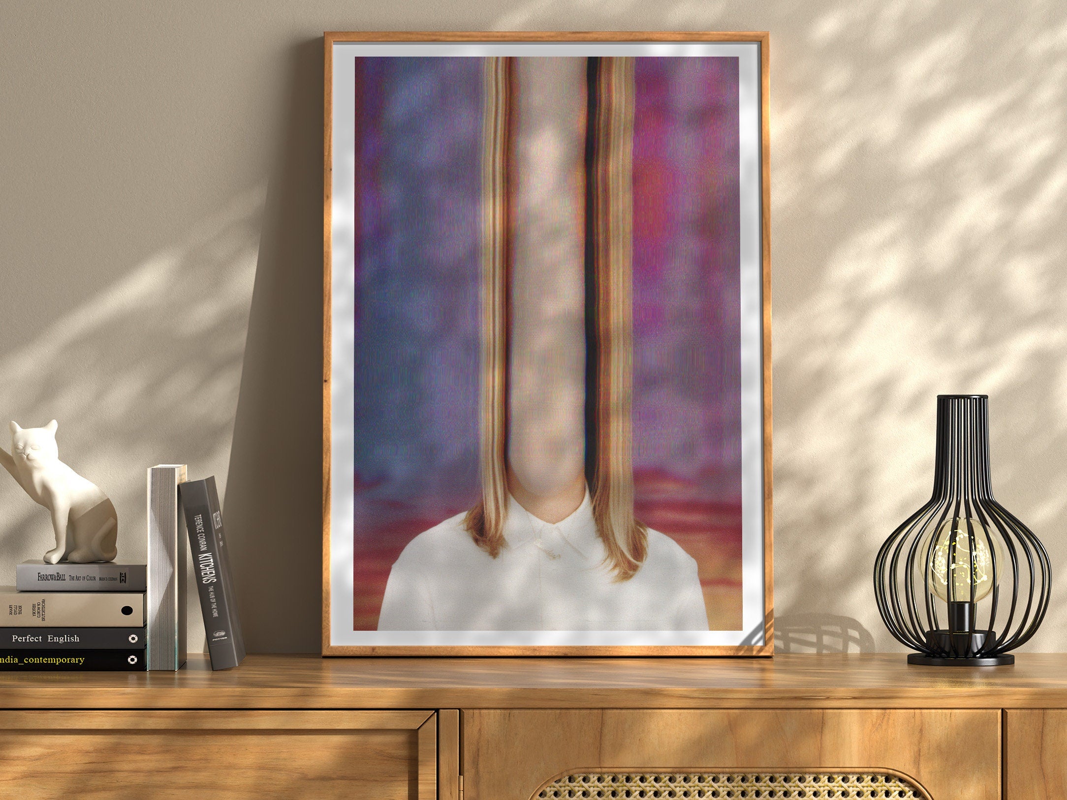 Glitch Altered Female Portrait Artwork - Colorful Blue, Purple, Pink Pastel Wall Decor for Living Room, Bedroom | Untitled (38) Giclée Print