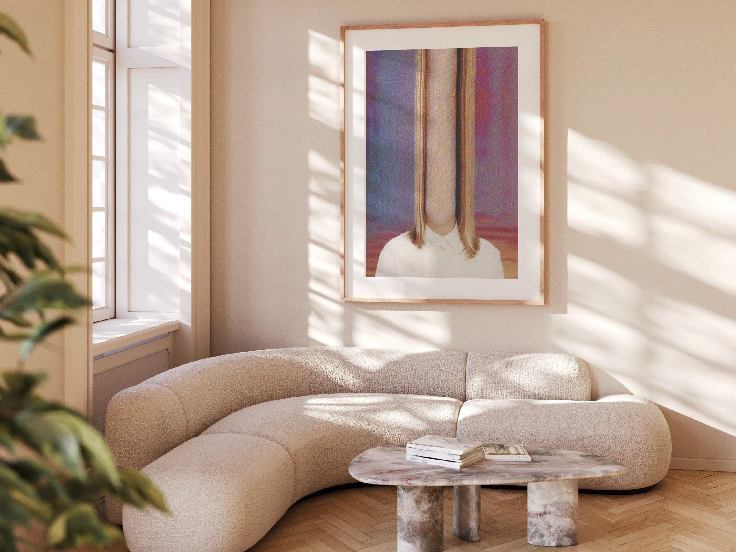 Glitch Altered Female Portrait Artwork - Colorful Blue, Purple, Pink Pastel Wall Decor for Living Room, Bedroom | Untitled (38) Giclée Print