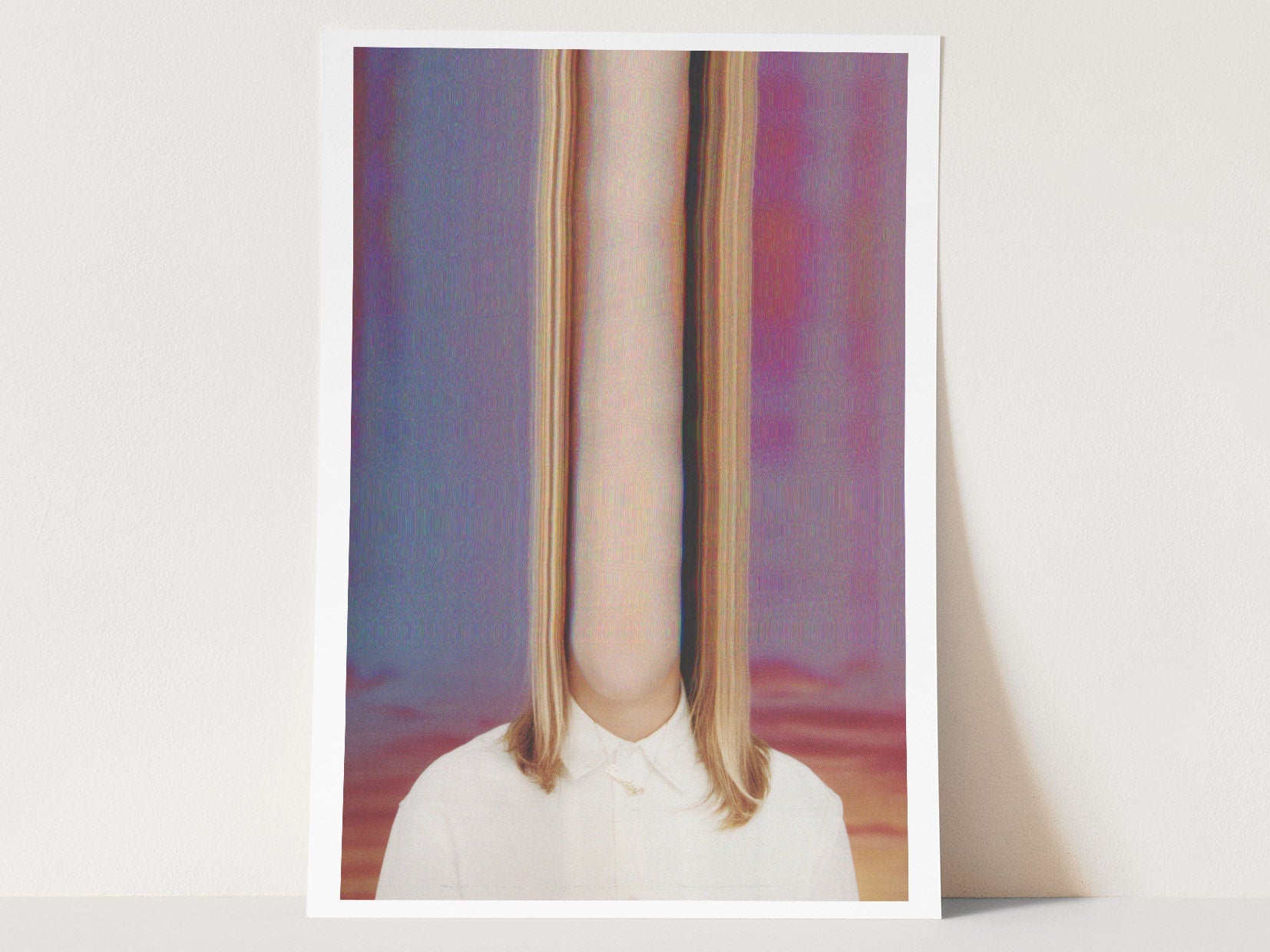 Glitch Altered Female Portrait Artwork - Colorful Blue, Purple, Pink Pastel Wall Decor for Living Room, Bedroom | Untitled (38) Giclée Print