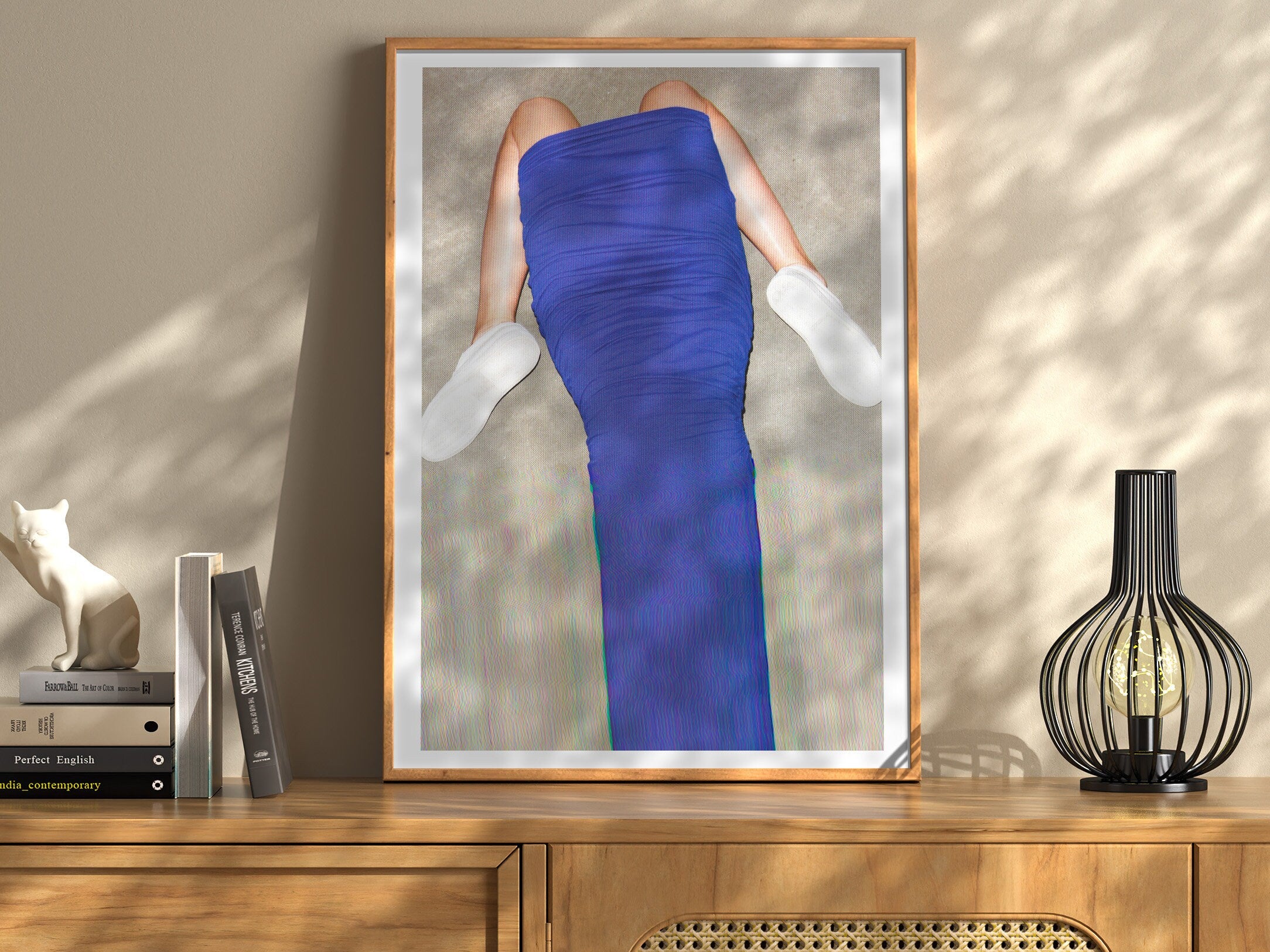 Surreal Altered Fashion Photo Art - Bold Blue Draped Dress with Minimalist Footwear for Contemporary Decor | Untitled (62) Giclée Print