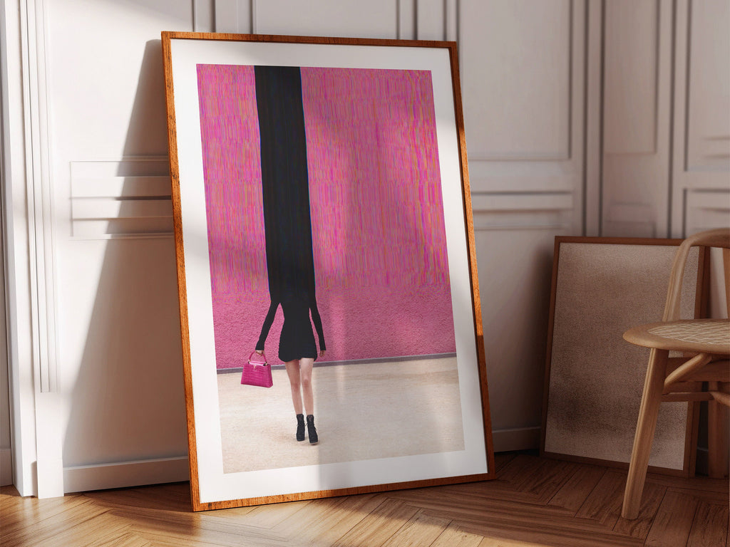 Surreal Altered Fashion Portrait Wall Art - Bold Pink Minimalist Decor for Home, Office, or Bedroom | Untitled (68) Giclée Print