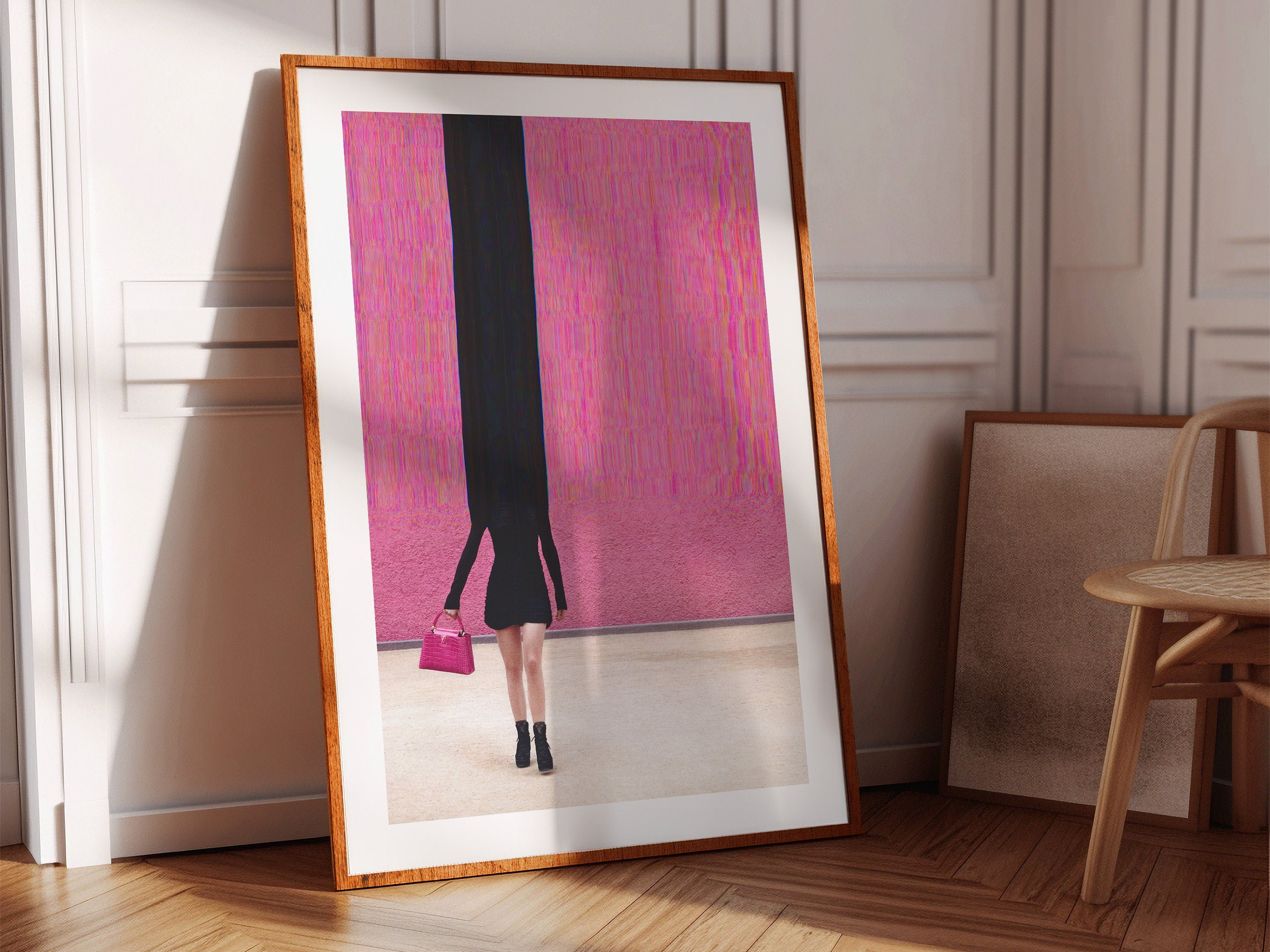 Surreal Altered Fashion Portrait Wall Art - Bold Pink Minimalist Decor for Home, Office, or Bedroom | Untitled (68) Giclée Print