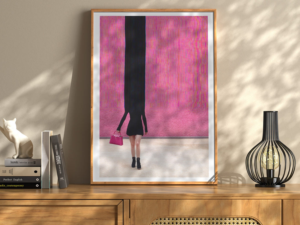 Surreal Altered Fashion Portrait Wall Art - Bold Pink Minimalist Decor for Home, Office, or Bedroom | Untitled (68) Giclée Print