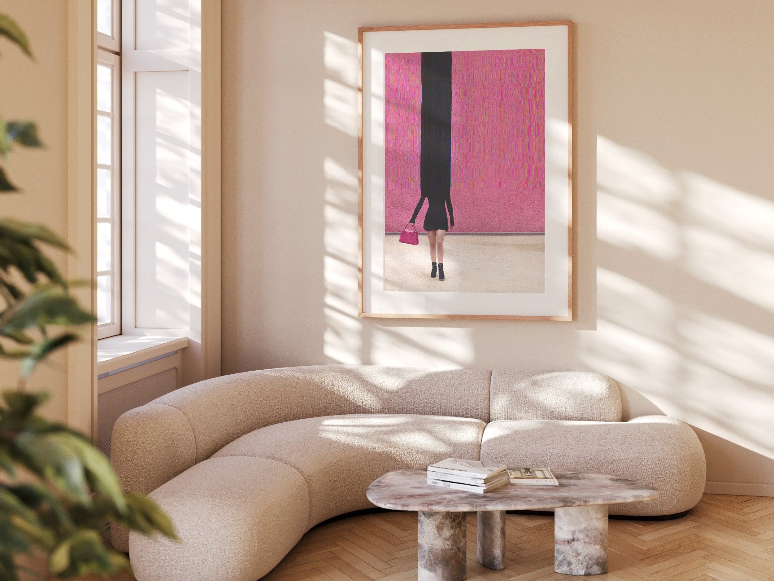 Surreal Altered Fashion Portrait Wall Art - Bold Pink Minimalist Decor for Home, Office, or Bedroom | Untitled (68) Giclée Print