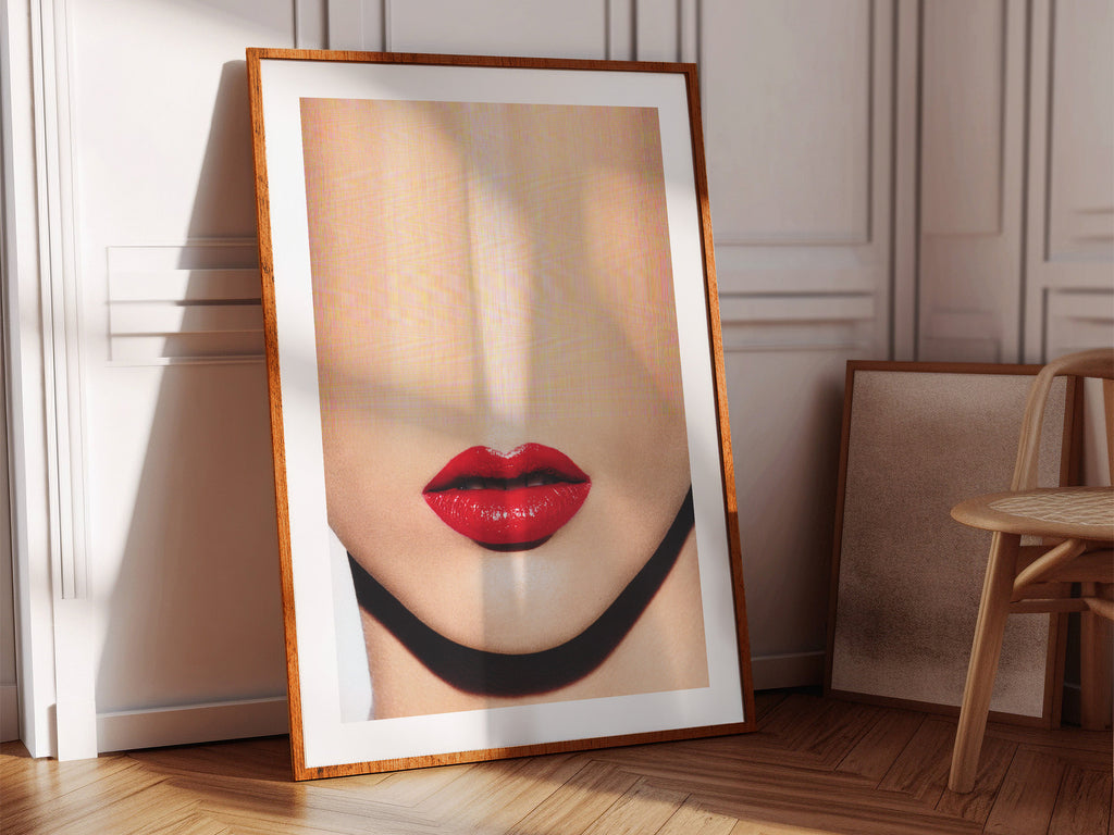 Surreal Altered Red Lips Portrait - Bold Minimalist Artwork for Contemporary Home Decor | Untitled (70) Giclée Print