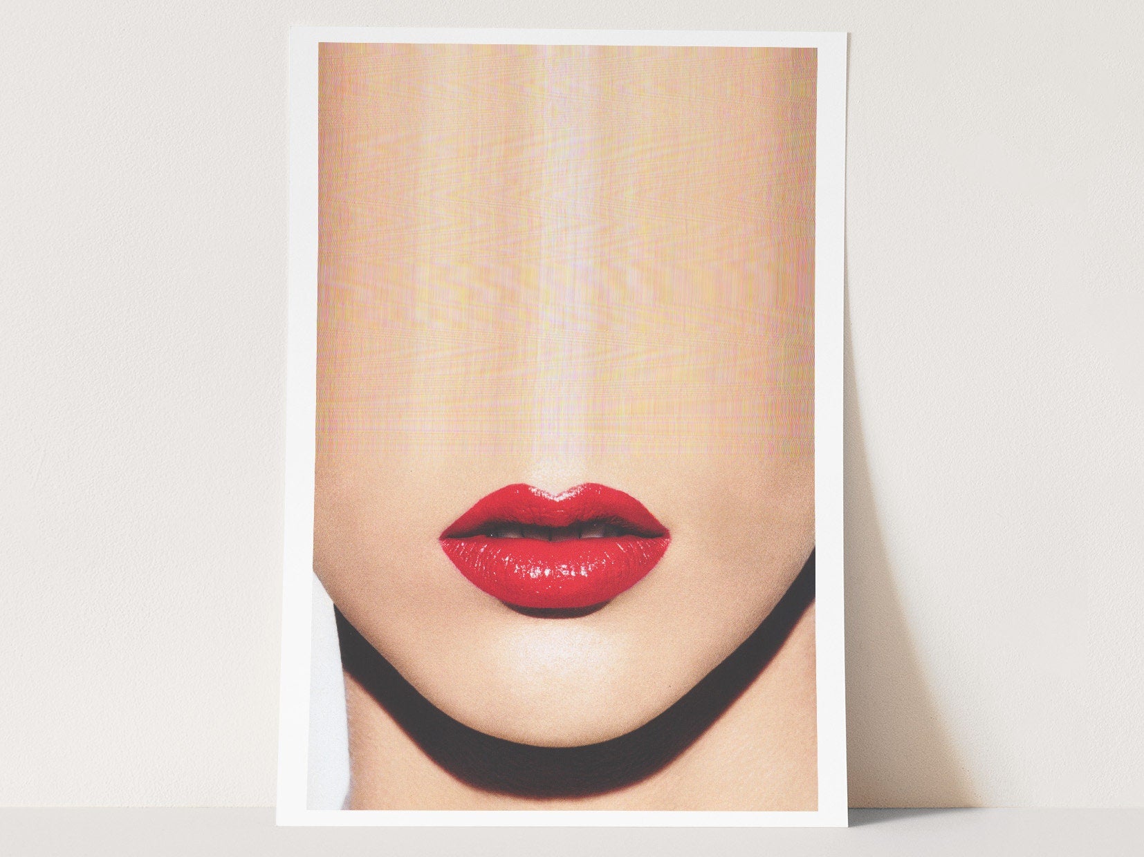 Surreal Altered Red Lips Portrait - Bold Minimalist Artwork for Contemporary Home Decor | Untitled (70) Giclée Print