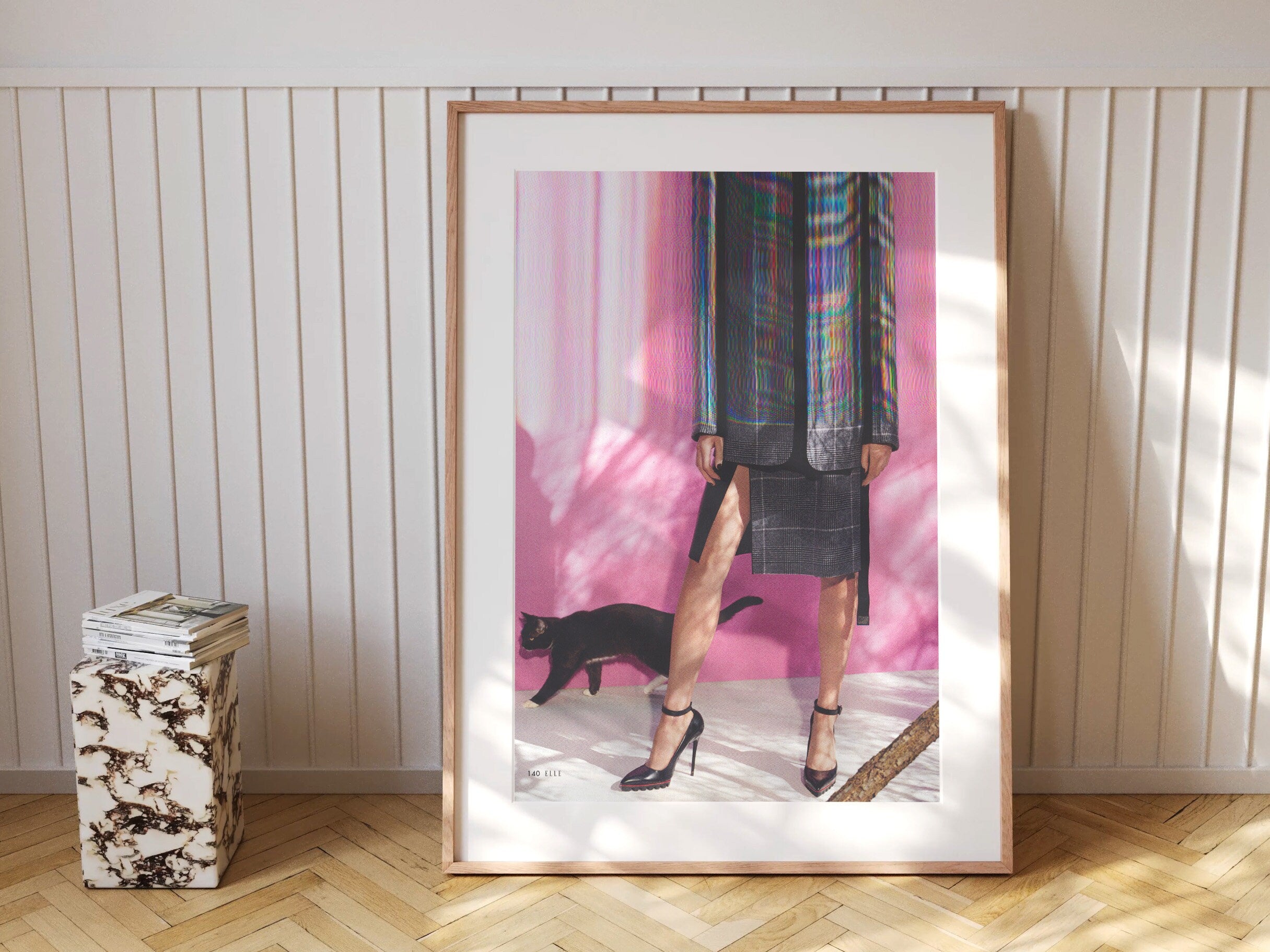 Chic Altered Fashion Portrait with Cat - Playful Surreal Wall Art for Contemporary Home Decor | Untitled (81) Giclée Print