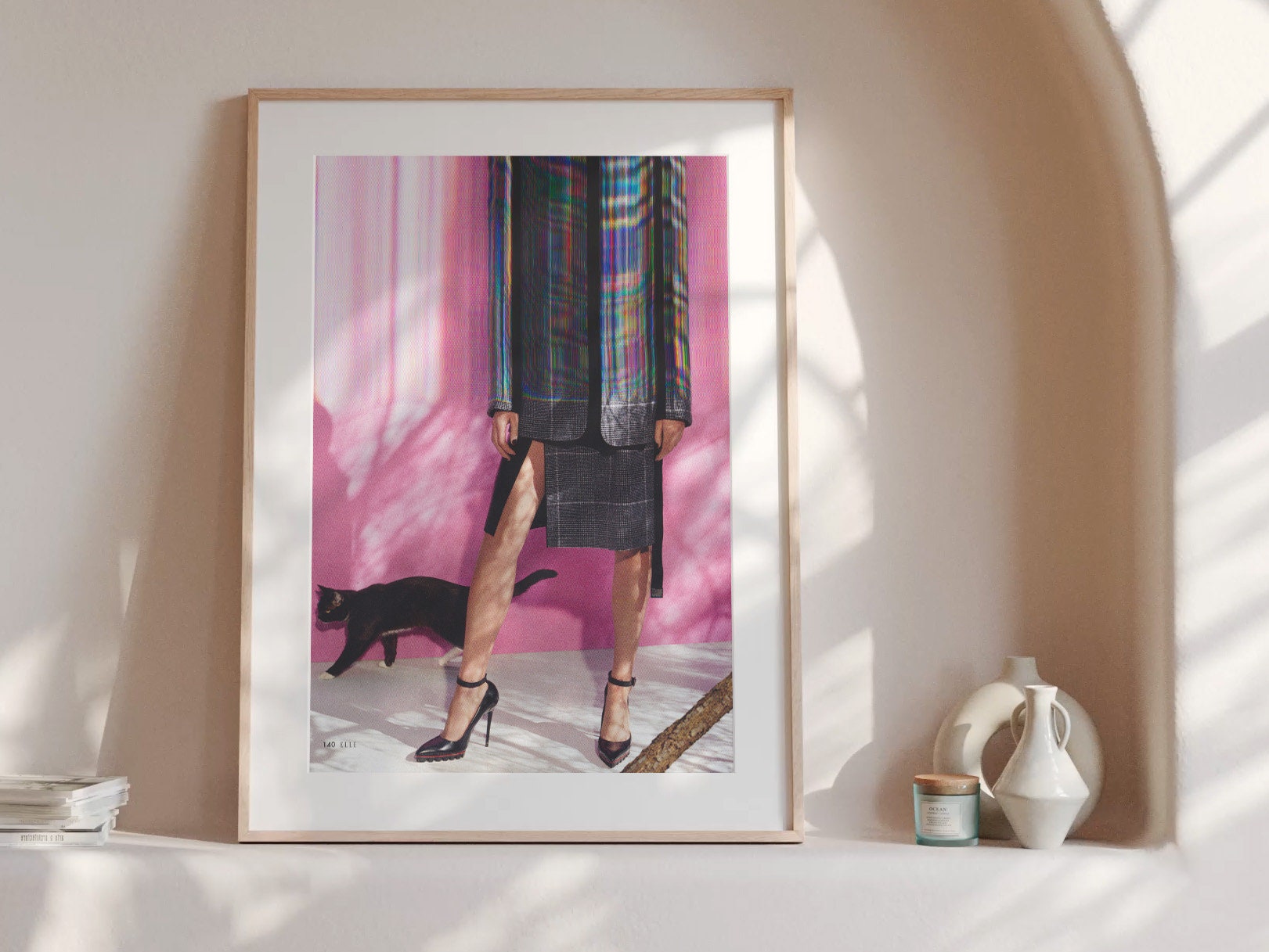 Chic Altered Fashion Portrait with Cat - Playful Surreal Wall Art for Contemporary Home Decor | Untitled (81) Giclée Print