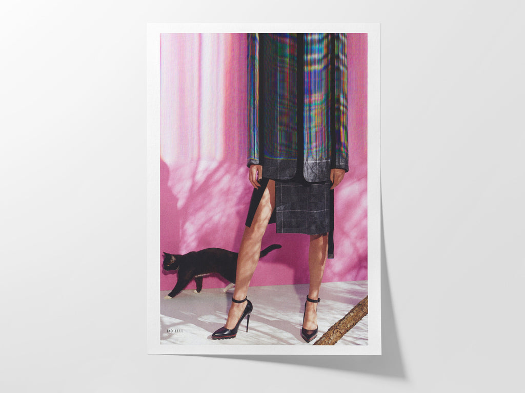 Chic Altered Fashion Portrait with Cat - Playful Surreal Wall Art for Contemporary Home Decor | Untitled (81) Giclée Print