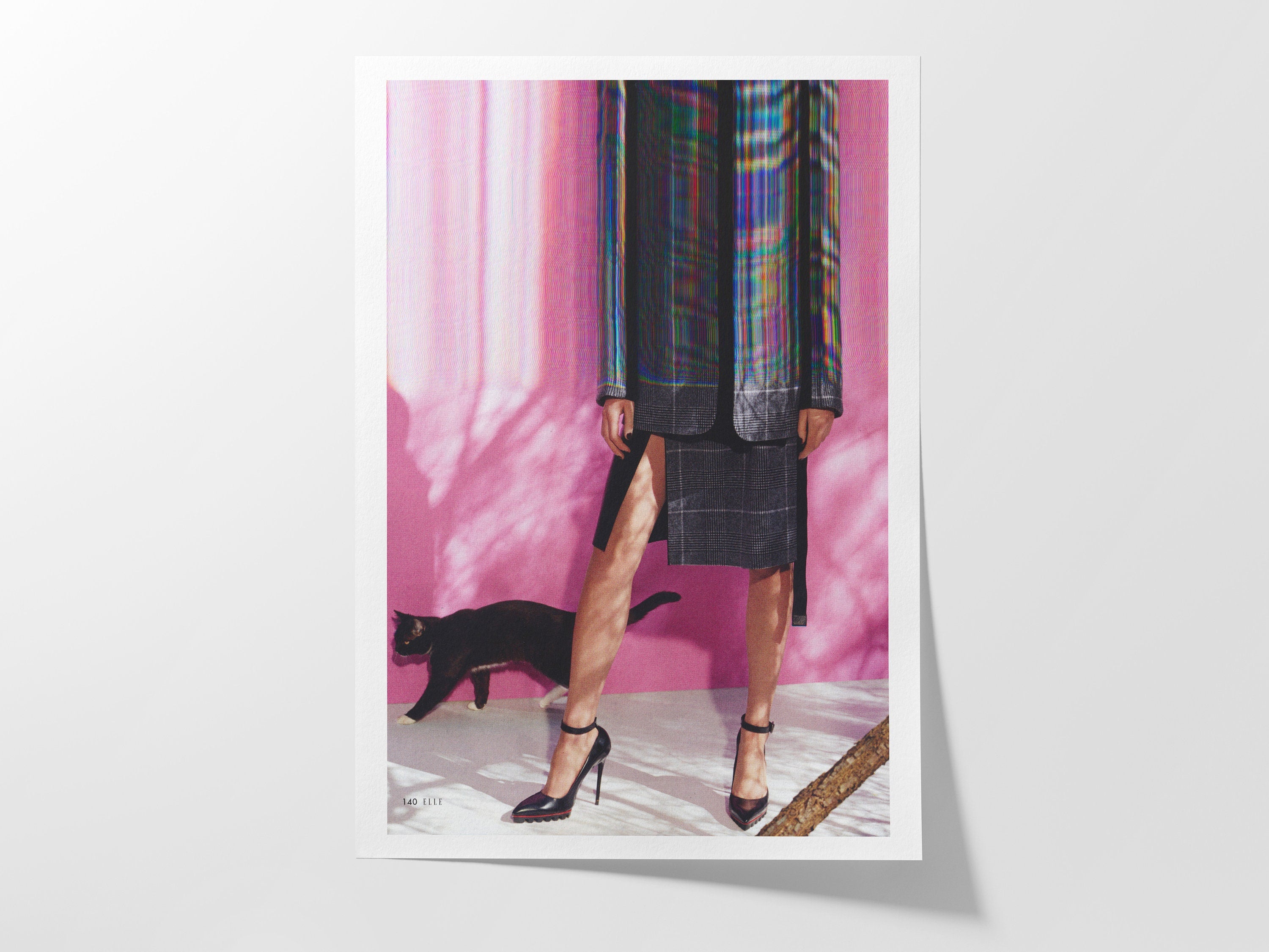 Chic Altered Fashion Portrait with Cat - Playful Surreal Wall Art for Contemporary Home Decor | Untitled (81) Giclée Print