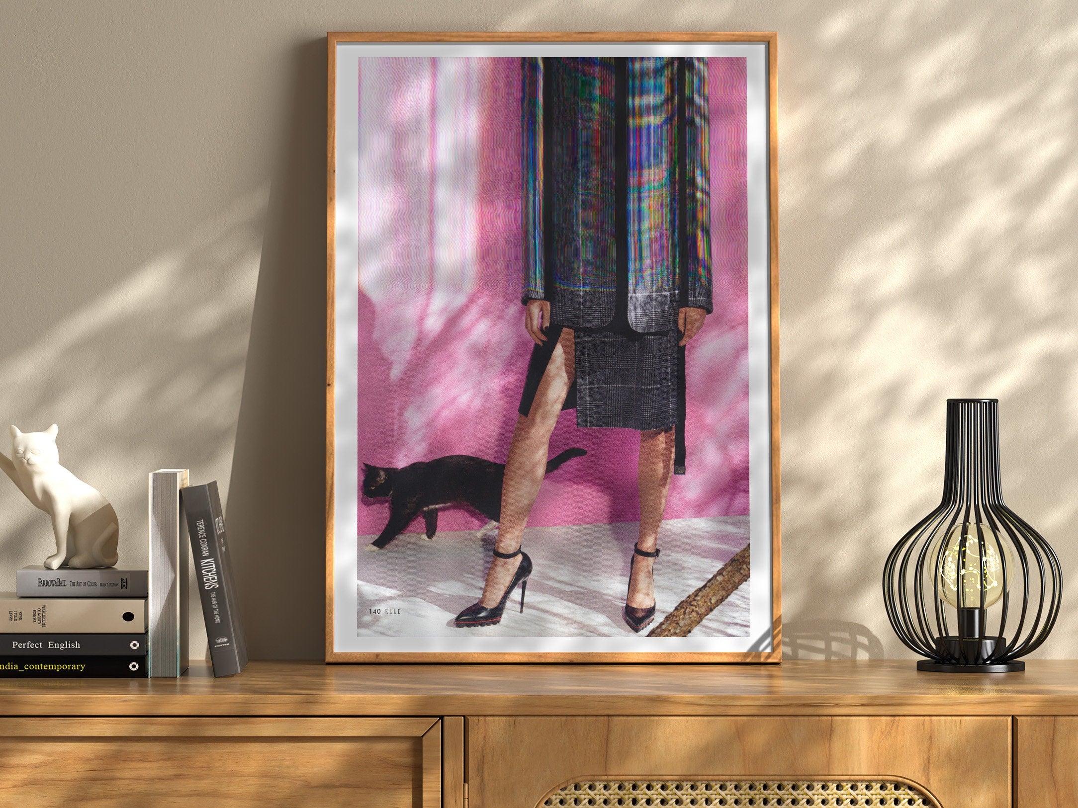 Chic Altered Fashion Portrait with Cat - Playful Surreal Wall Art for Contemporary Home Decor | Untitled (81) Giclée Print