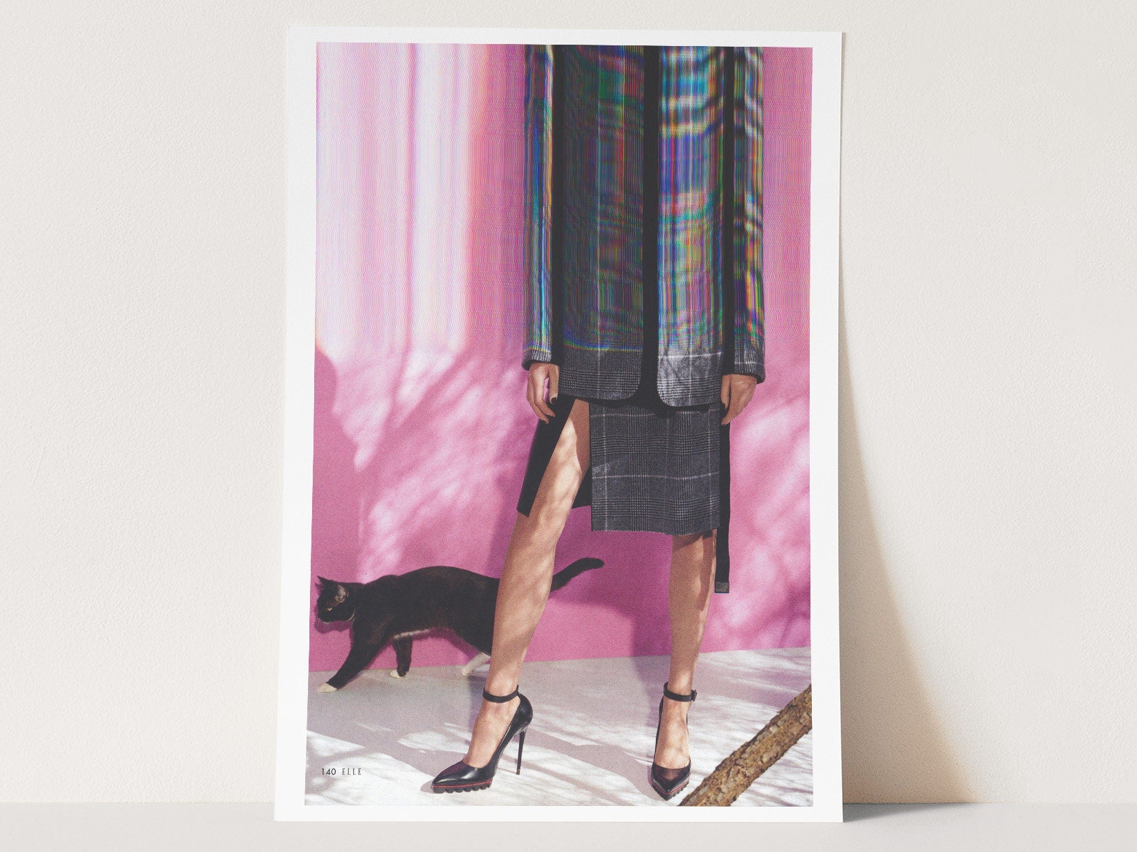 Chic Altered Fashion Portrait with Cat - Playful Surreal Wall Art for Contemporary Home Decor | Untitled (81) Giclée Print