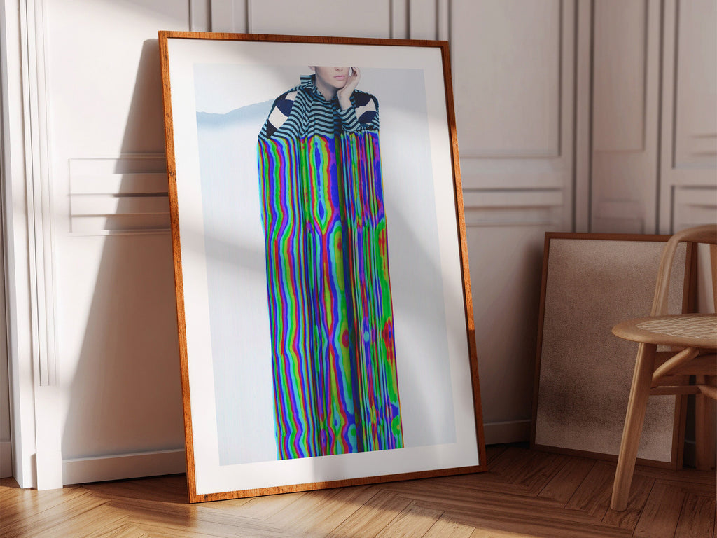 Psychedelic Striped Figure Art Print - Colorful Glitch Aesthetic for Modern Home Decor | Untitled (82) Giclée Print