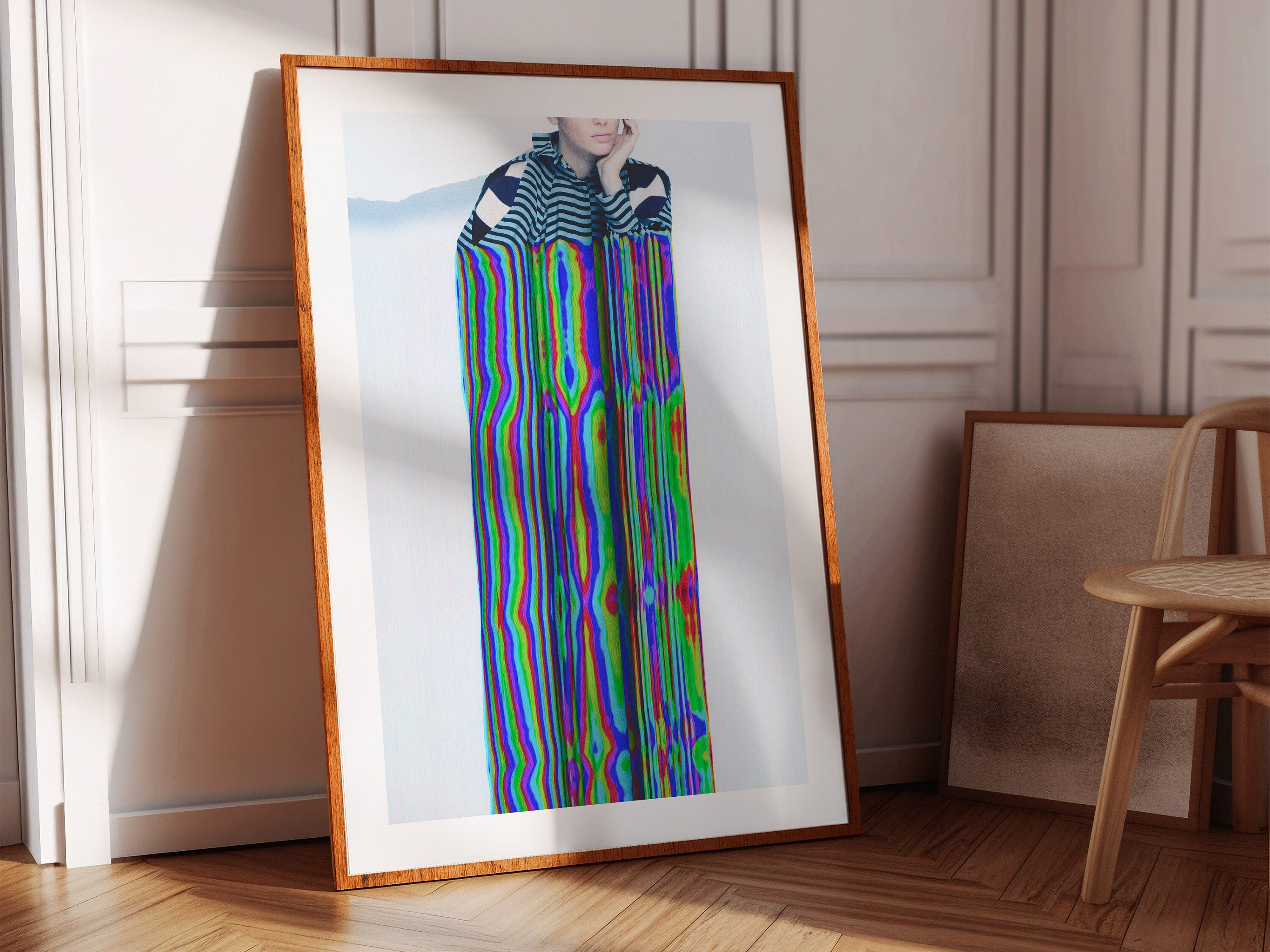 Psychedelic Striped Figure Art Print - Colorful Glitch Aesthetic for Modern Home Decor | Untitled (82) Giclée Print