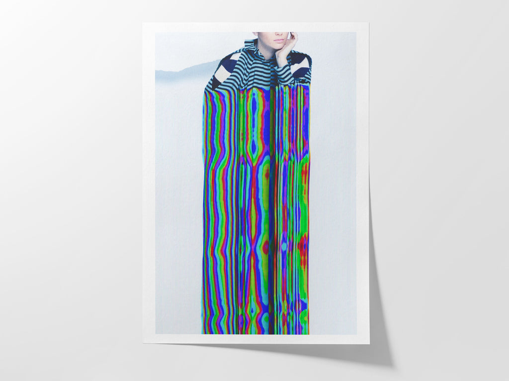 Psychedelic Striped Figure Art Print - Colorful Glitch Aesthetic for Modern Home Decor | Untitled (82) Giclée Print