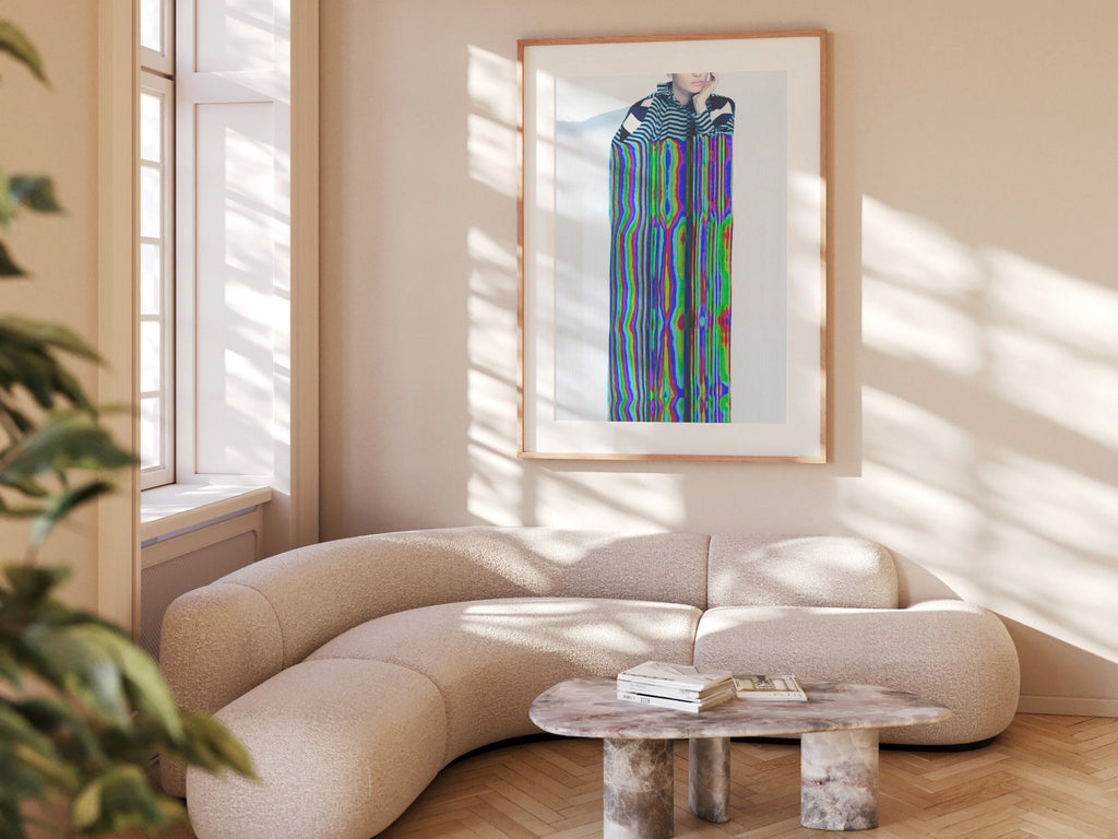 Psychedelic Striped Figure Art Print - Colorful Glitch Aesthetic for Modern Home Decor | Untitled (82) Giclée Print