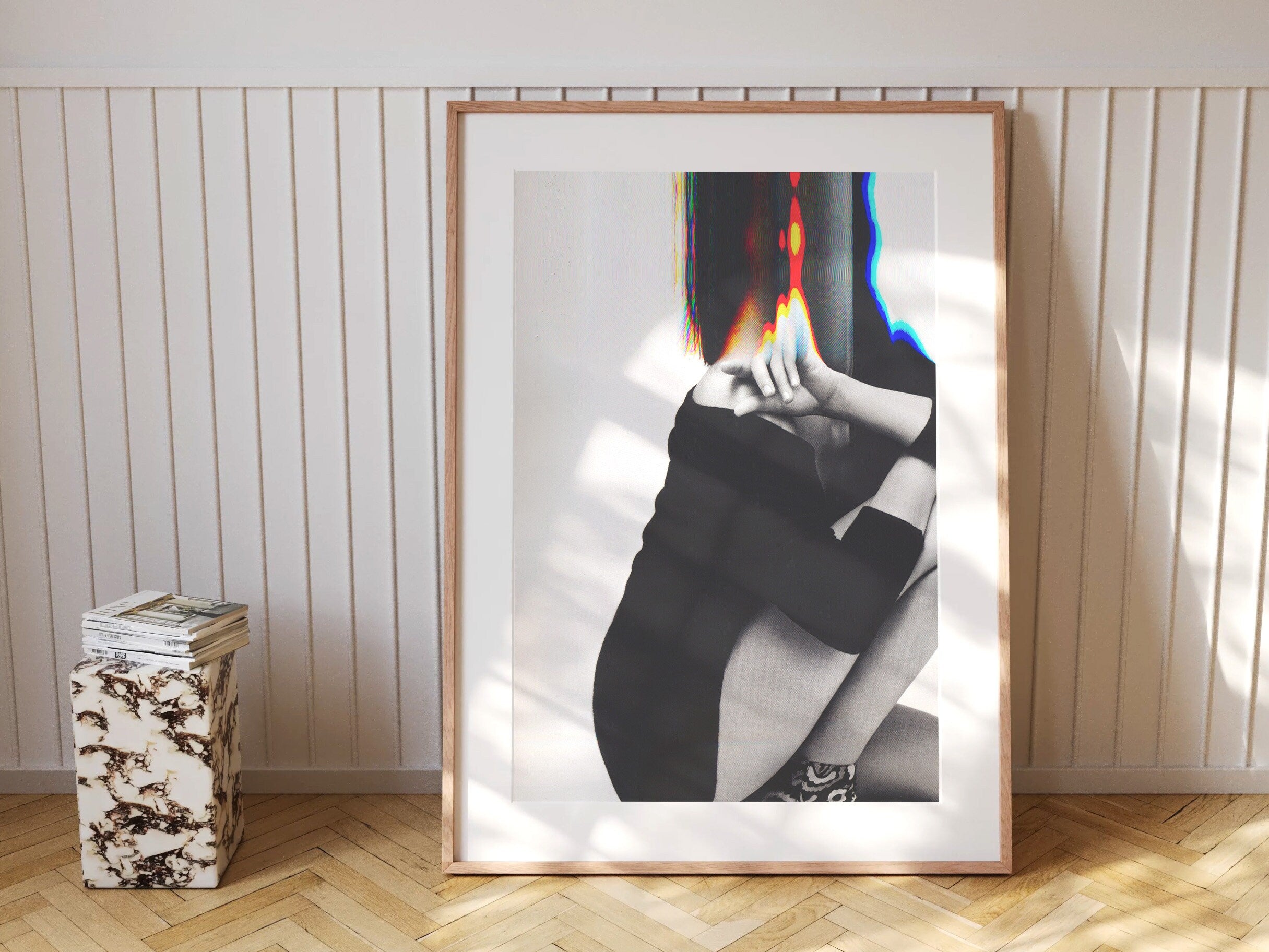 Surreal Black and White Altered Fashion Portrait - Modern Glitch Art for Contemporary Home Decor | Untitled (92) Giclée Print