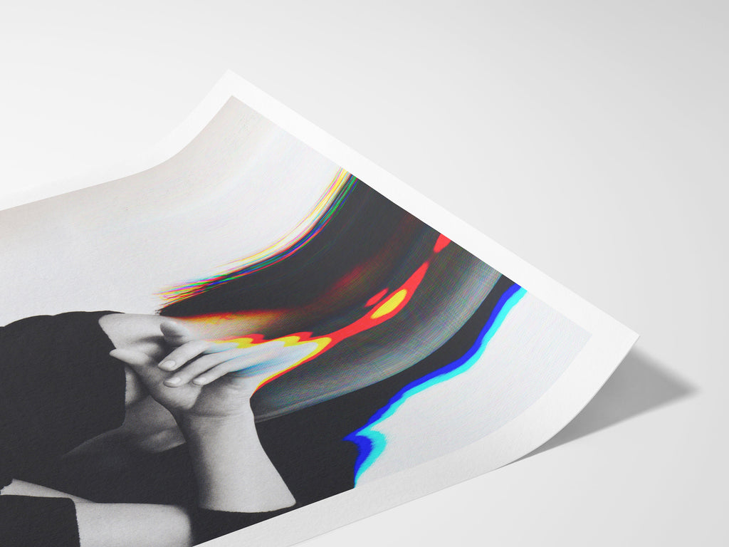 Surreal Black and White Altered Fashion Portrait - Modern Glitch Art for Contemporary Home Decor | Untitled (92) Giclée Print