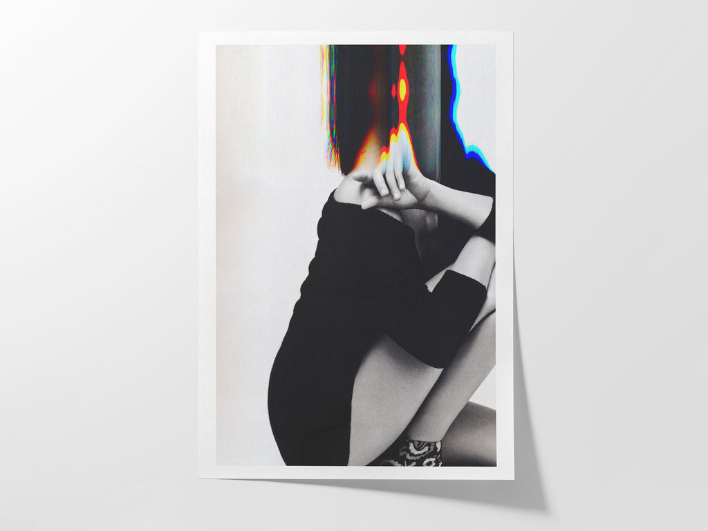 Surreal Black and White Altered Fashion Portrait - Modern Glitch Art for Contemporary Home Decor | Untitled (92) Giclée Print