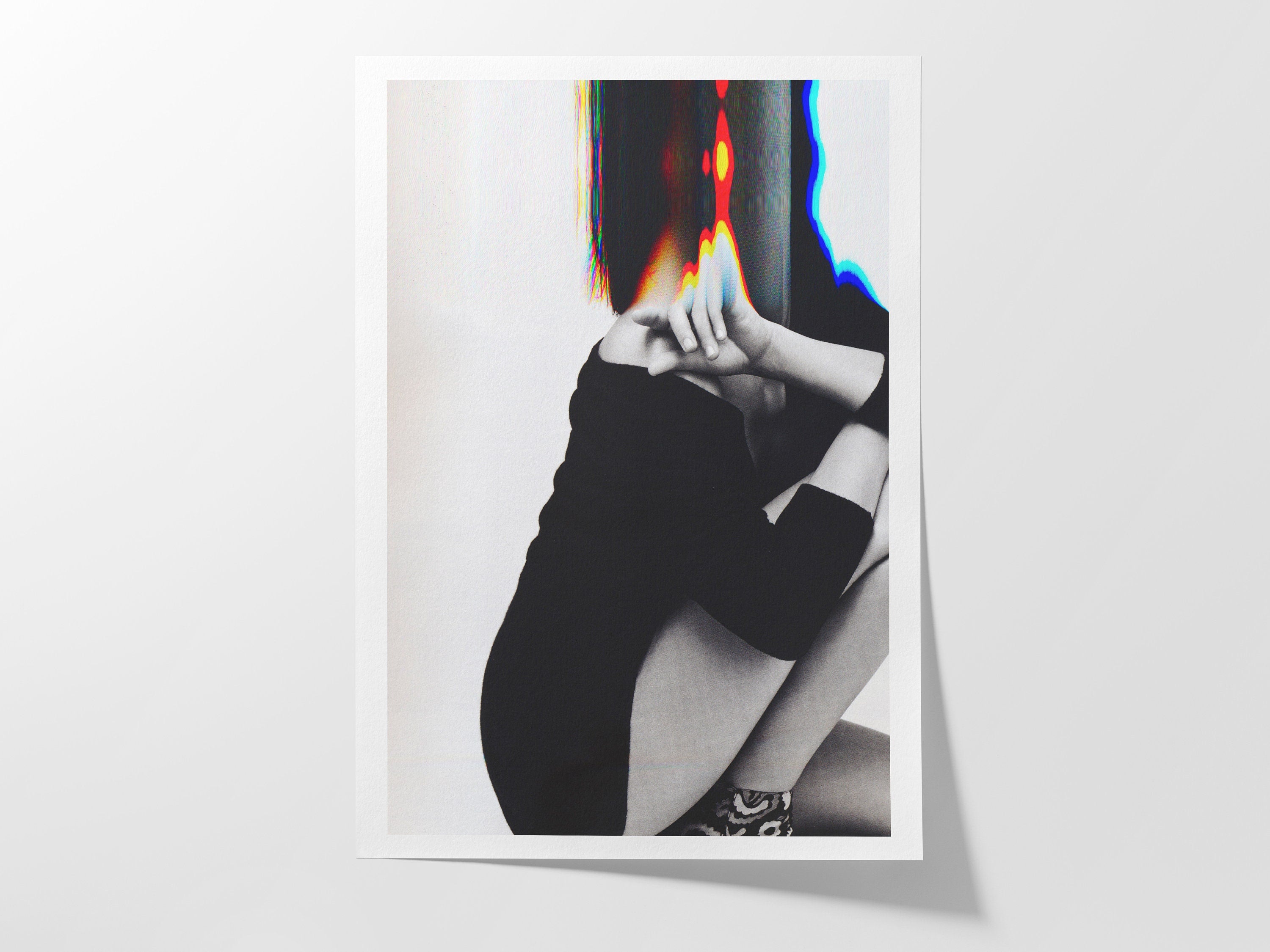 Surreal Black and White Altered Fashion Portrait - Modern Glitch Art for Contemporary Home Decor | Untitled (92) Giclée Print