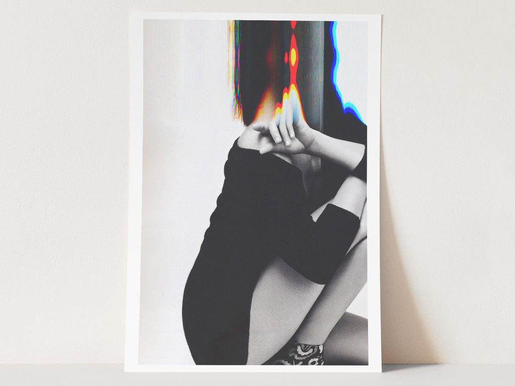 Surreal Black and White Altered Fashion Portrait - Modern Glitch Art for Contemporary Home Decor | Untitled (92) Giclée Print