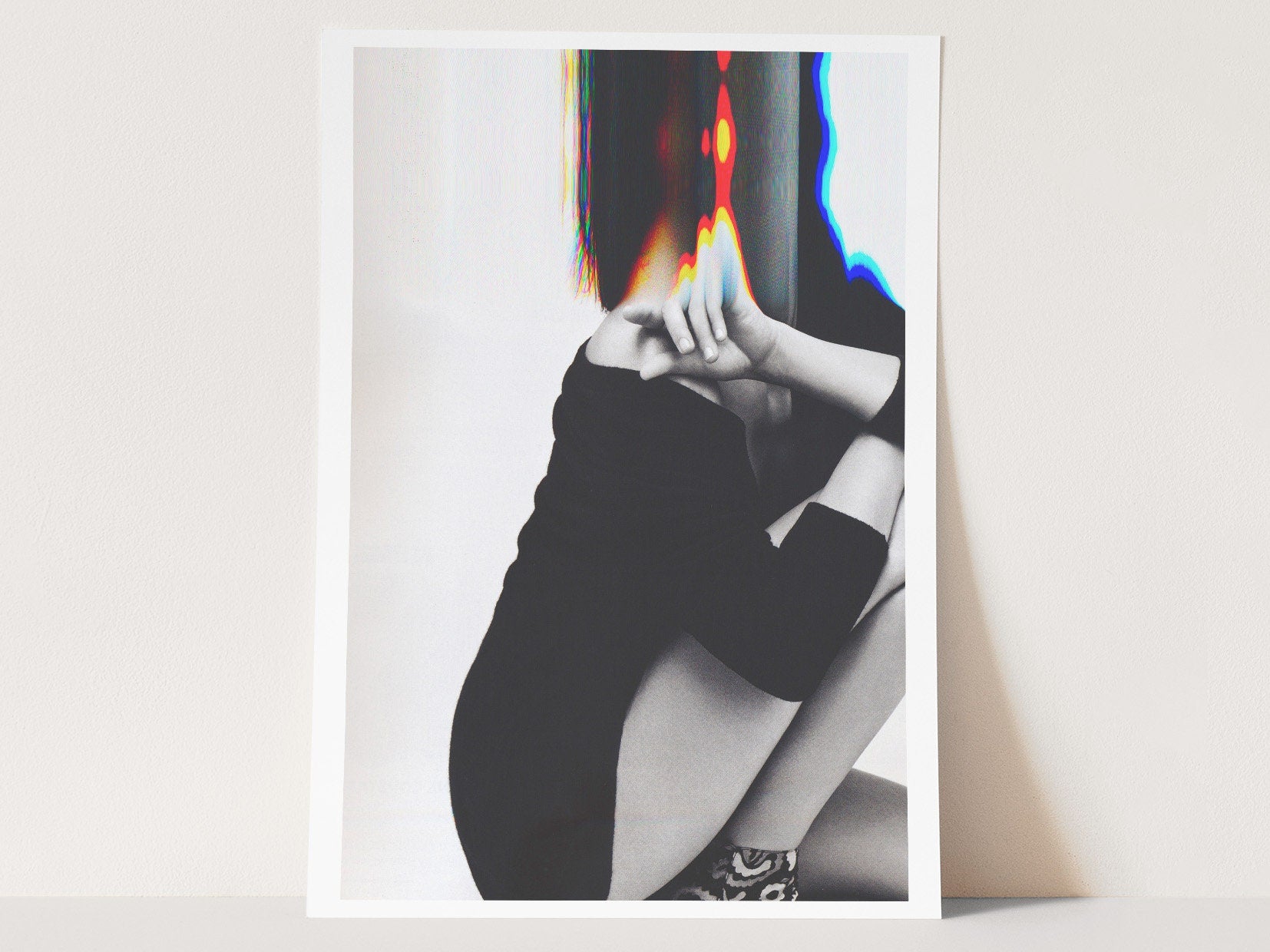 Surreal Black and White Altered Fashion Portrait - Modern Glitch Art for Contemporary Home Decor | Untitled (92) Giclée Print