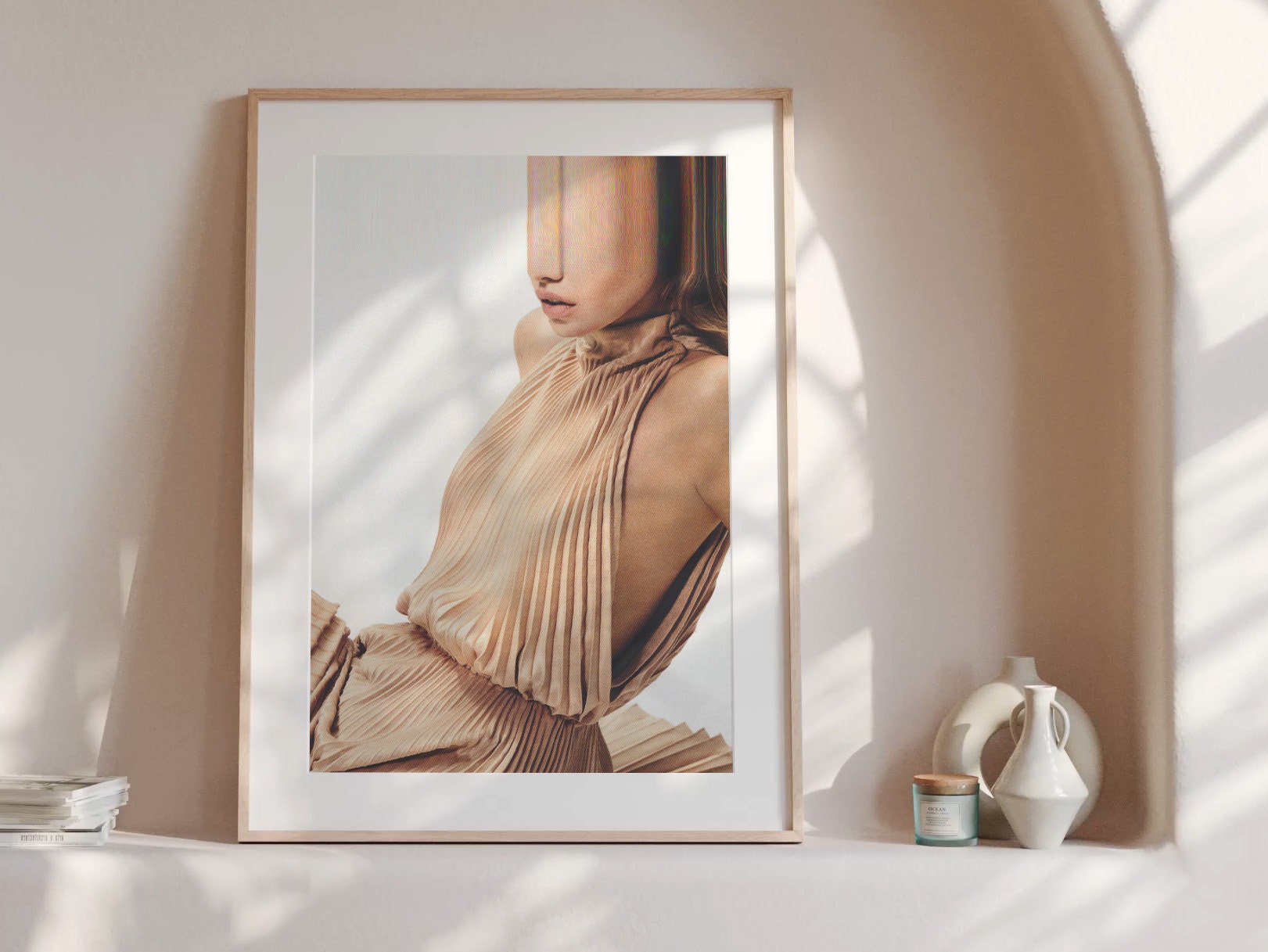 Surreal Altered Fashion Portrait Wall Art - Minimalist Beige Aesthetic for Contemporary Home Decor | Untitled (97) Giclée Print