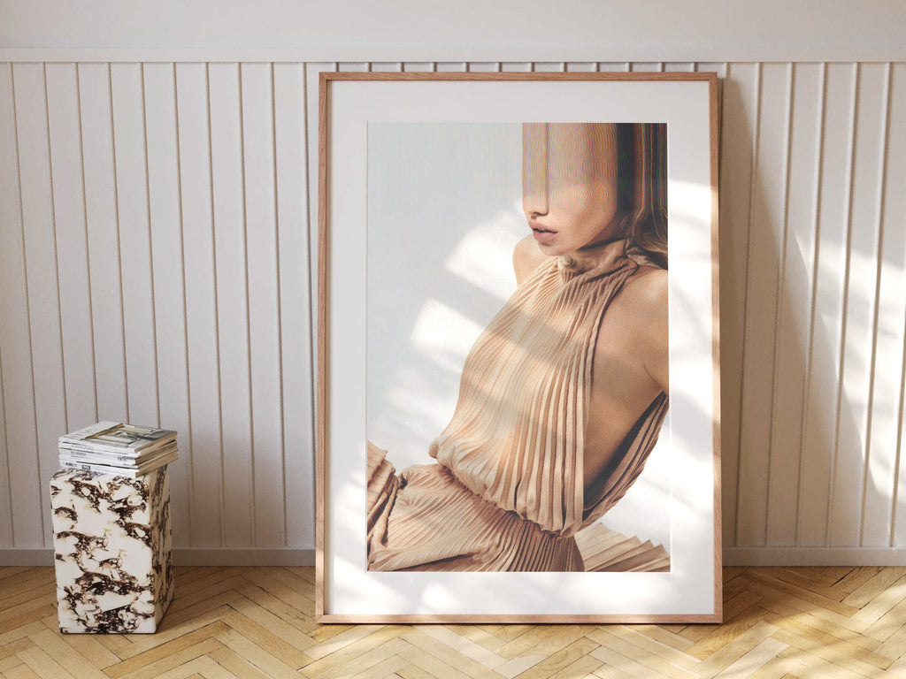 Surreal Altered Fashion Portrait Wall Art - Minimalist Beige Aesthetic for Contemporary Home Decor | Untitled (97) Giclée Print