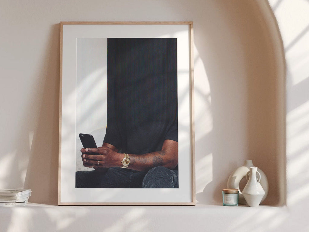 Surreal Altered Portrait of a Man with Phone - Unique Modern Wall Art for Living Room, Office Decor | Untitled (99) Giclée Print