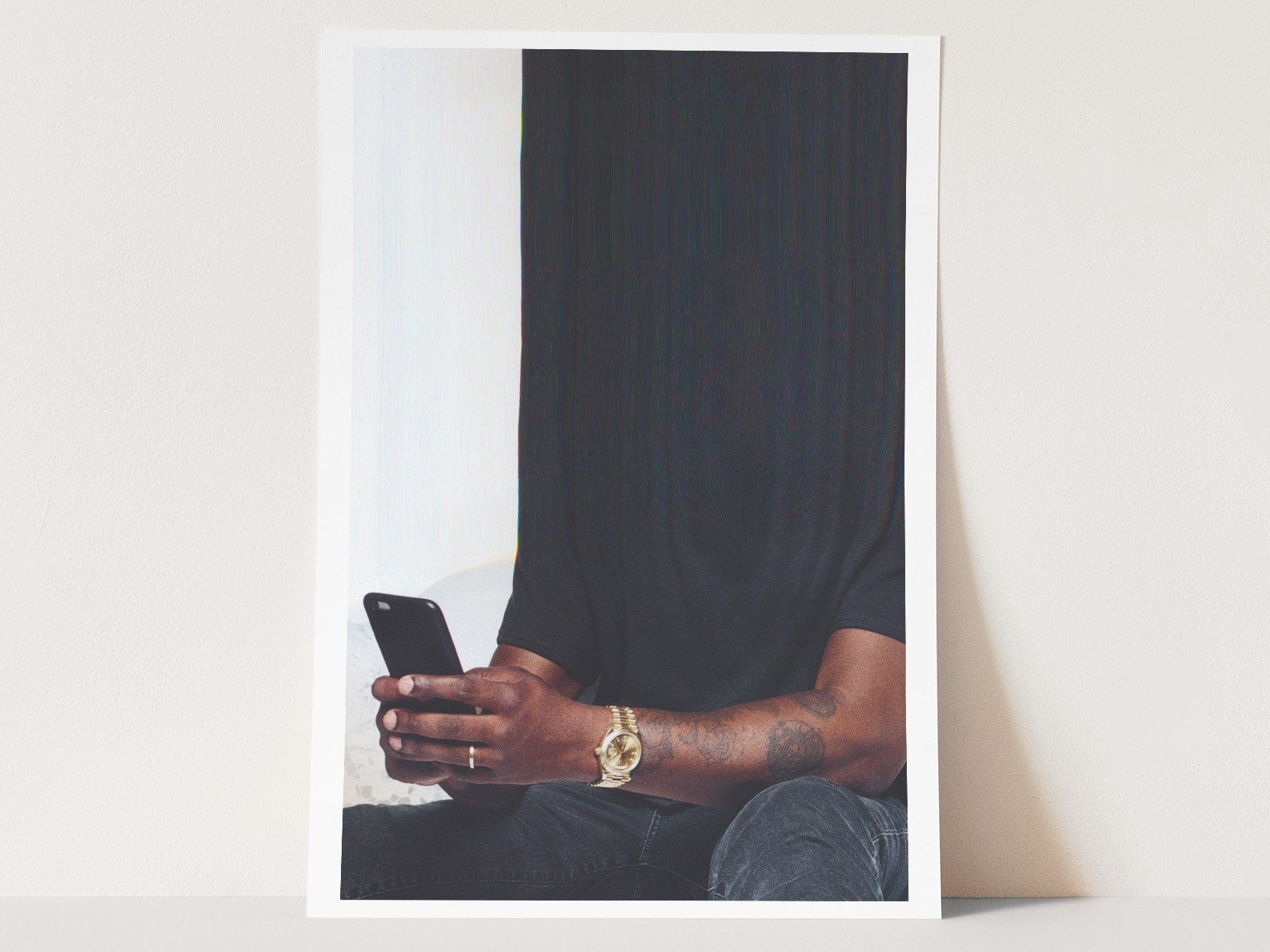 Surreal Altered Portrait of a Man with Phone - Unique Modern Wall Art for Living Room, Office Decor | Untitled (99) Giclée Print