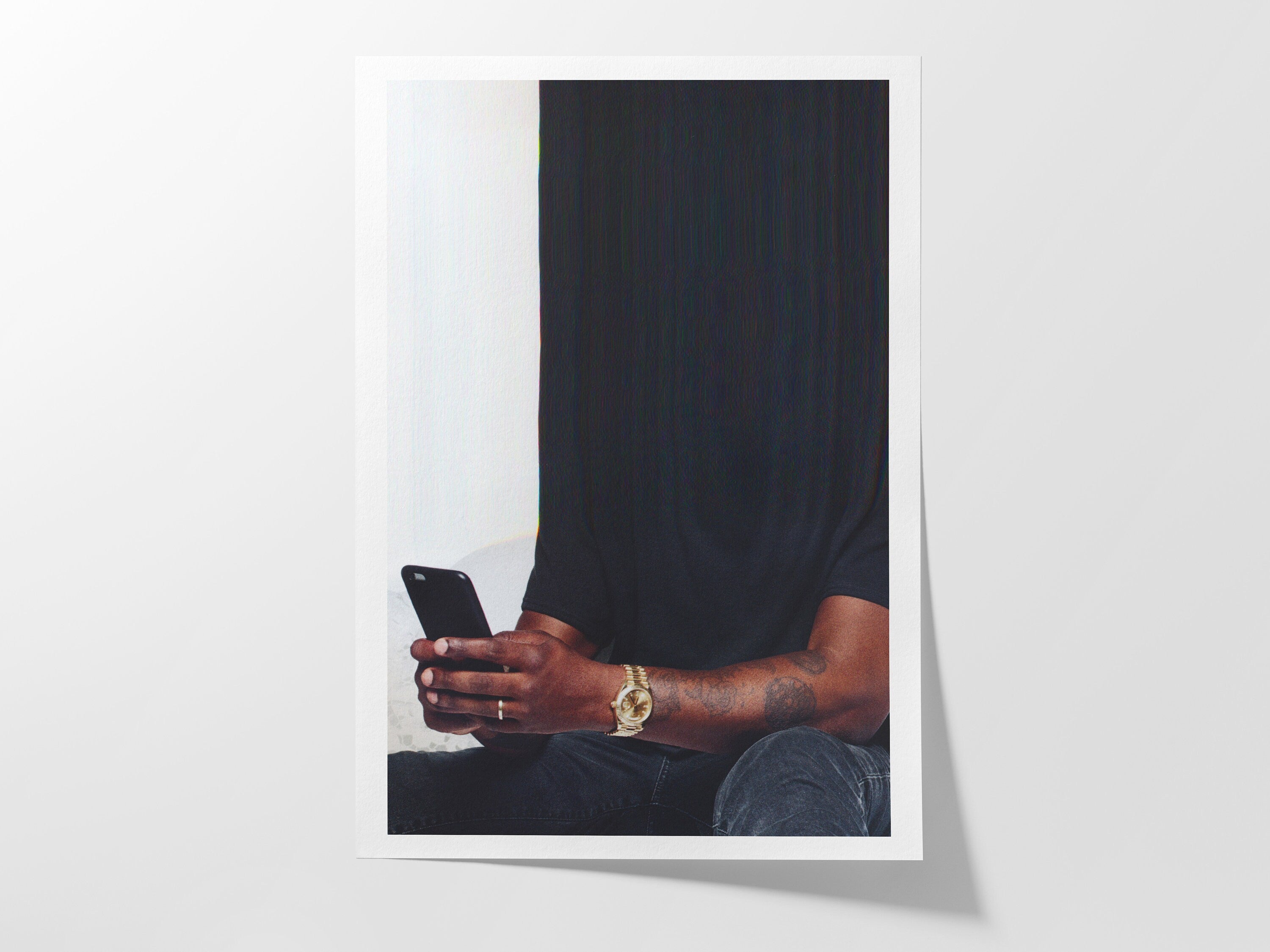 Surreal Altered Portrait of a Man with Phone - Unique Modern Wall Art for Living Room, Office Decor | Untitled (99) Giclée Print