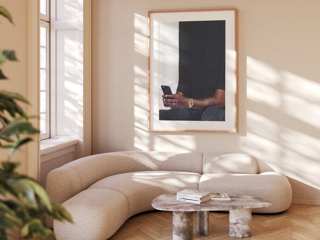 Surreal Altered Portrait of a Man with Phone - Unique Modern Wall Art for Living Room, Office Decor | Untitled (99) Giclée Print