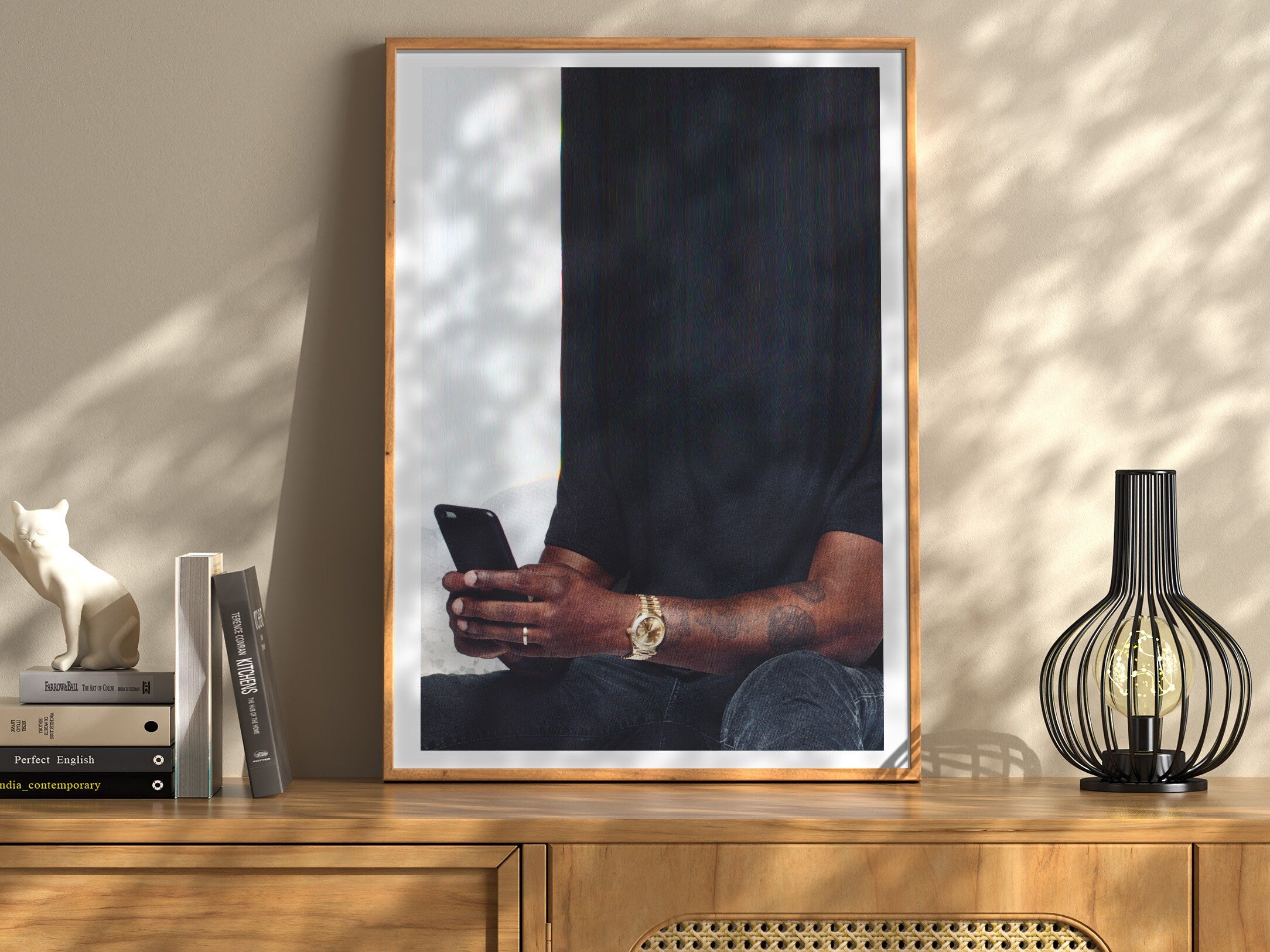 Surreal Altered Portrait of a Man with Phone - Unique Modern Wall Art for Living Room, Office Decor | Untitled (99) Giclée Print
