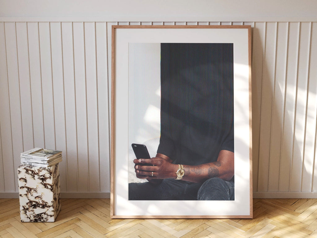 Surreal Altered Portrait of a Man with Phone - Unique Modern Wall Art for Living Room, Office Decor | Untitled (99) Giclée Print