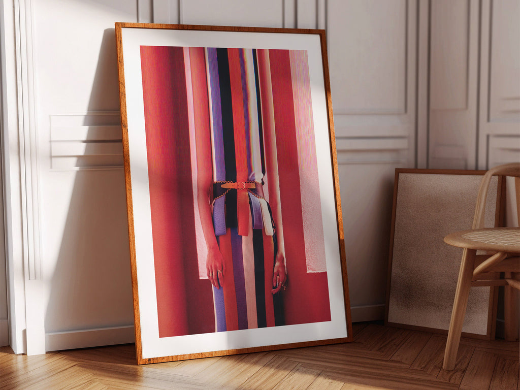 Vibrant Altered Fashion Portrait Wall Art - Colorful Striped Dress Decor for Modern Living Spaces | Untitled (102) Giclée Print