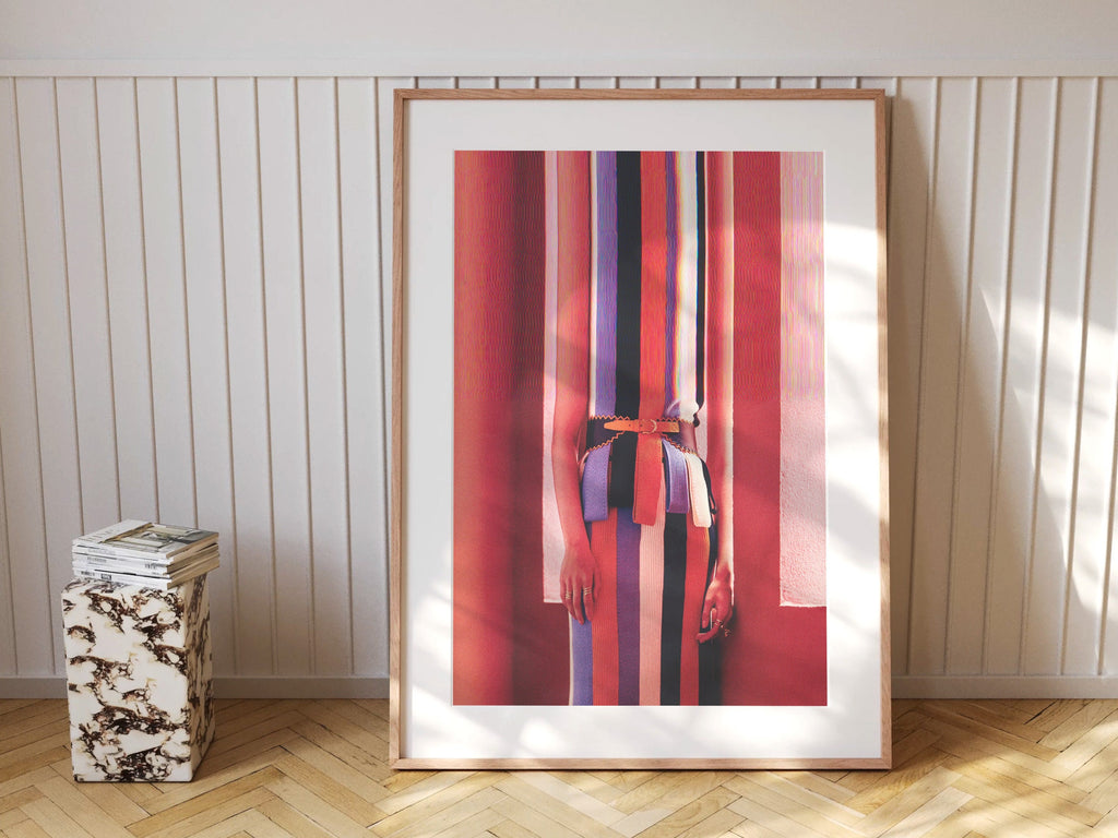 Vibrant Altered Fashion Portrait Wall Art - Colorful Striped Dress Decor for Modern Living Spaces | Untitled (102) Giclée Print