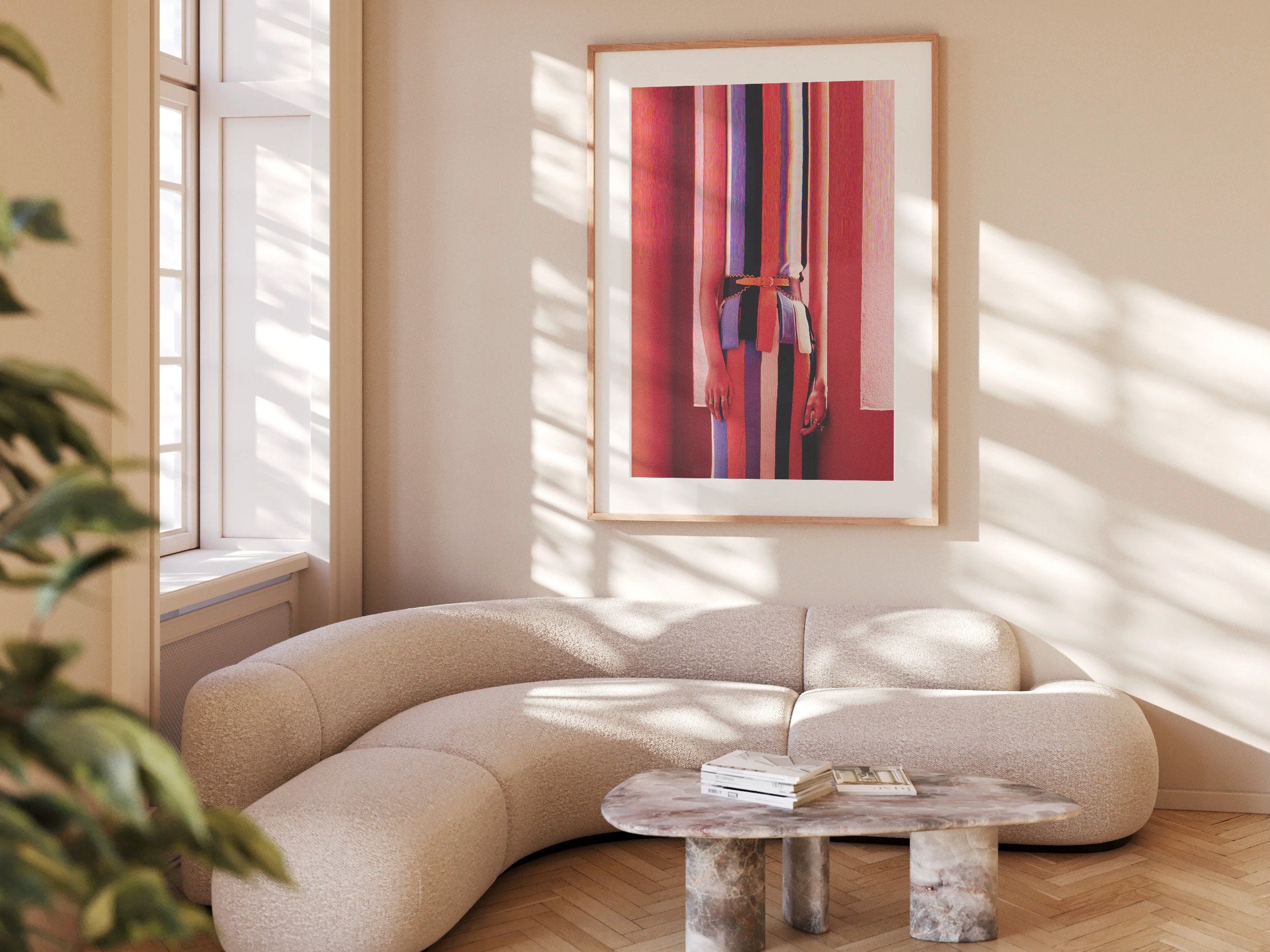 Vibrant Altered Fashion Portrait Wall Art - Colorful Striped Dress Decor for Modern Living Spaces | Untitled (102) Giclée Print