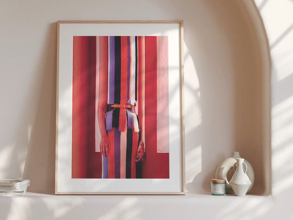 Vibrant Altered Fashion Portrait Wall Art - Colorful Striped Dress Decor for Modern Living Spaces | Untitled (102) Giclée Print