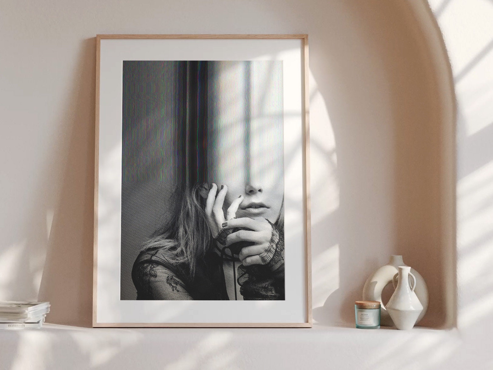 Surreal Black and White Altered Portrait Art - Unique Glitch Aesthetic Wall Decor for Home or Office | Untitled (127) Giclée Print
